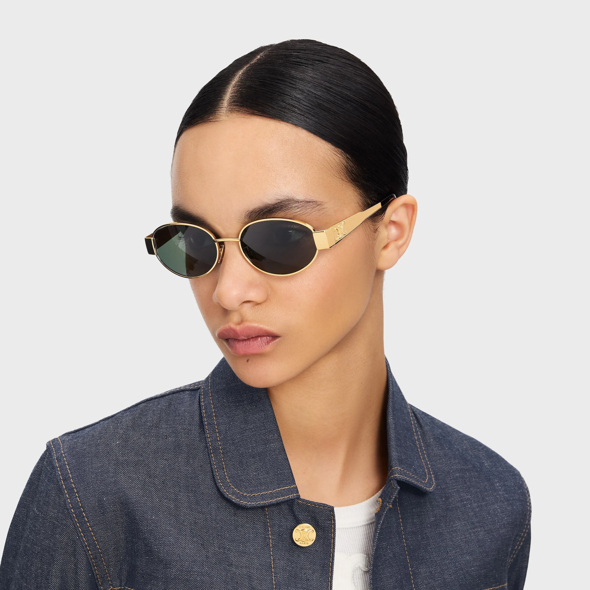 Celine Triomphe Metal 01 Sunglasses TRIOMPHE METAL 01 SUNGLASSES IN METAL - SILVER / SMOKE | CELINE main image 2