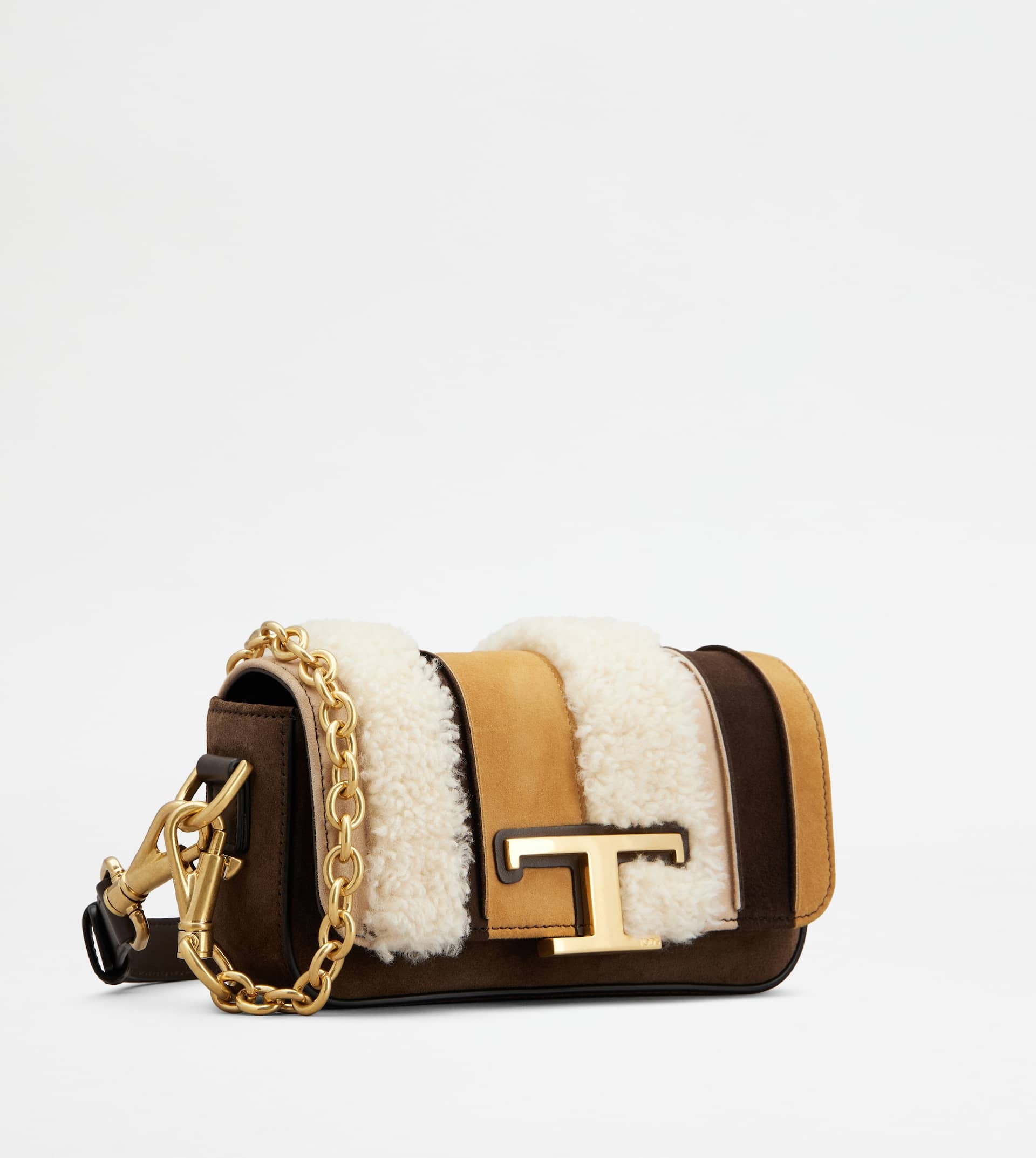 T TIMELESS CROSSBODY BAG IN SUEDE AND SHEEPSKIN MINI - BROWN, ORANGE, OFF WHITE - 4