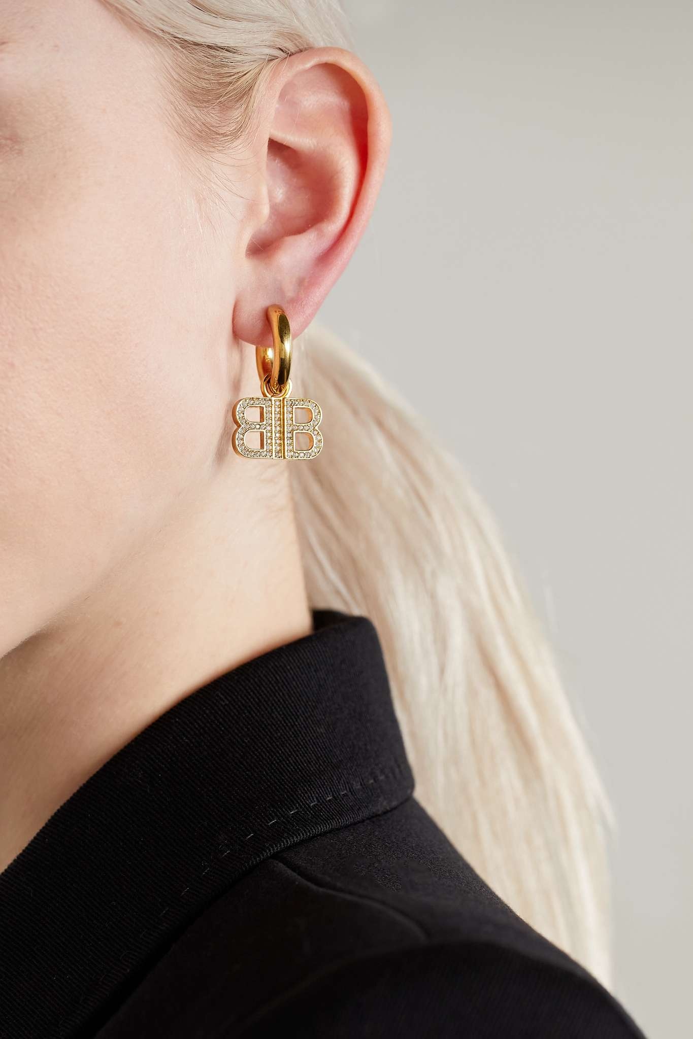 Gold-tone crystal hoop earrings - 2