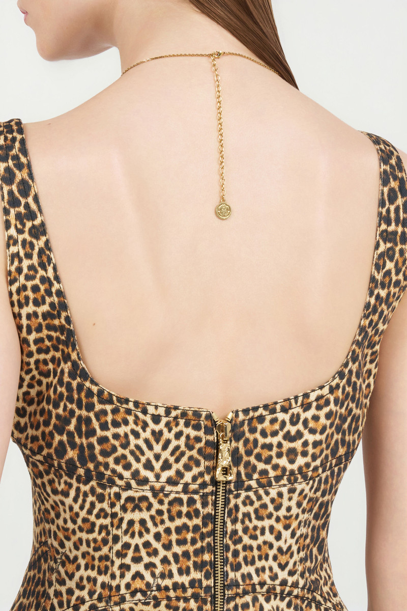 Flared Dress with Bbay Jaguar Print and Frayed Edges 7