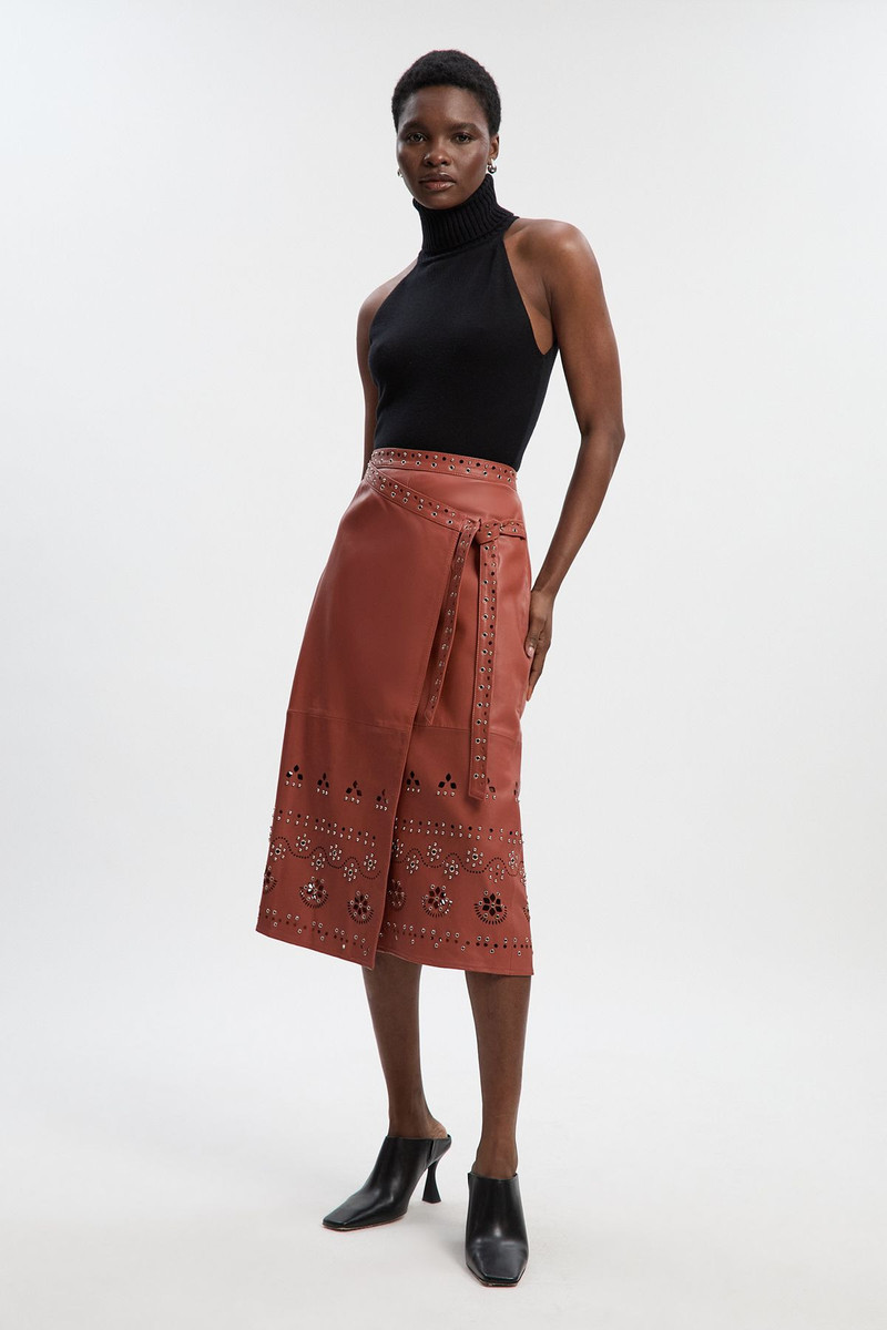 Leather Cut Work & Studded Wrap Pencil Skirt 1