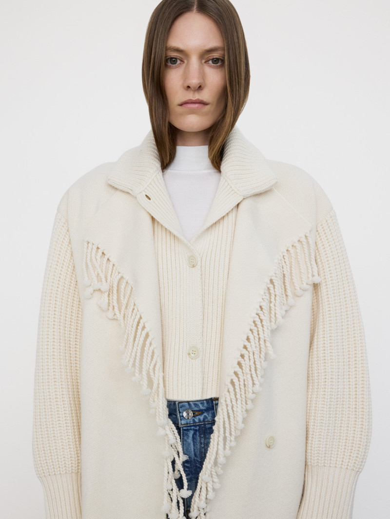 Jacquard Fringe Coat in Stone 5