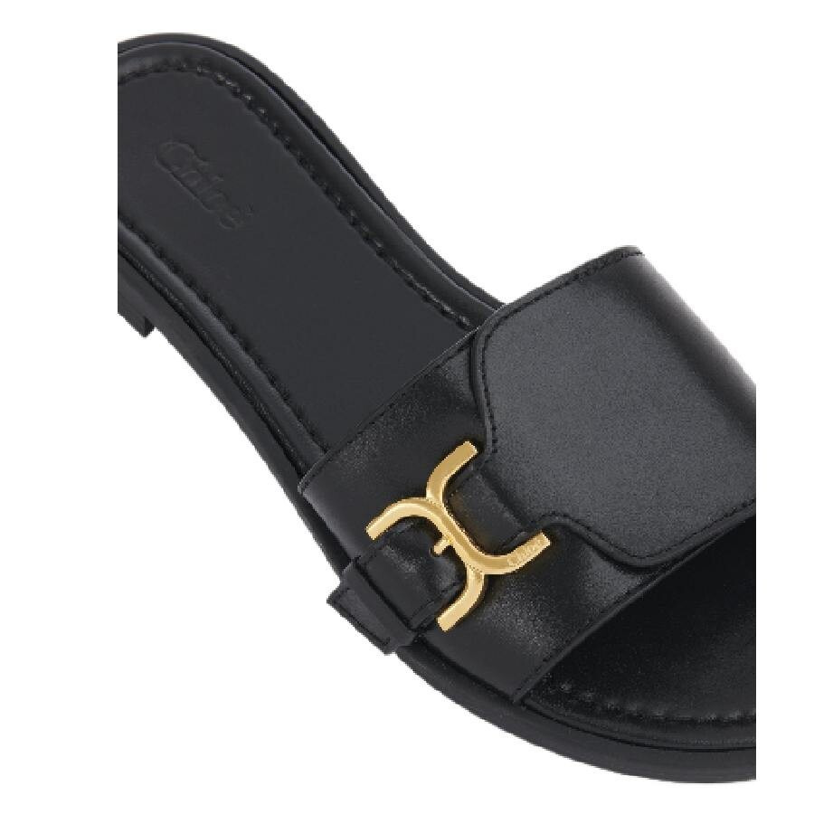 Chloe Gold-Toned Marcie Buckle Leather Slides - 4