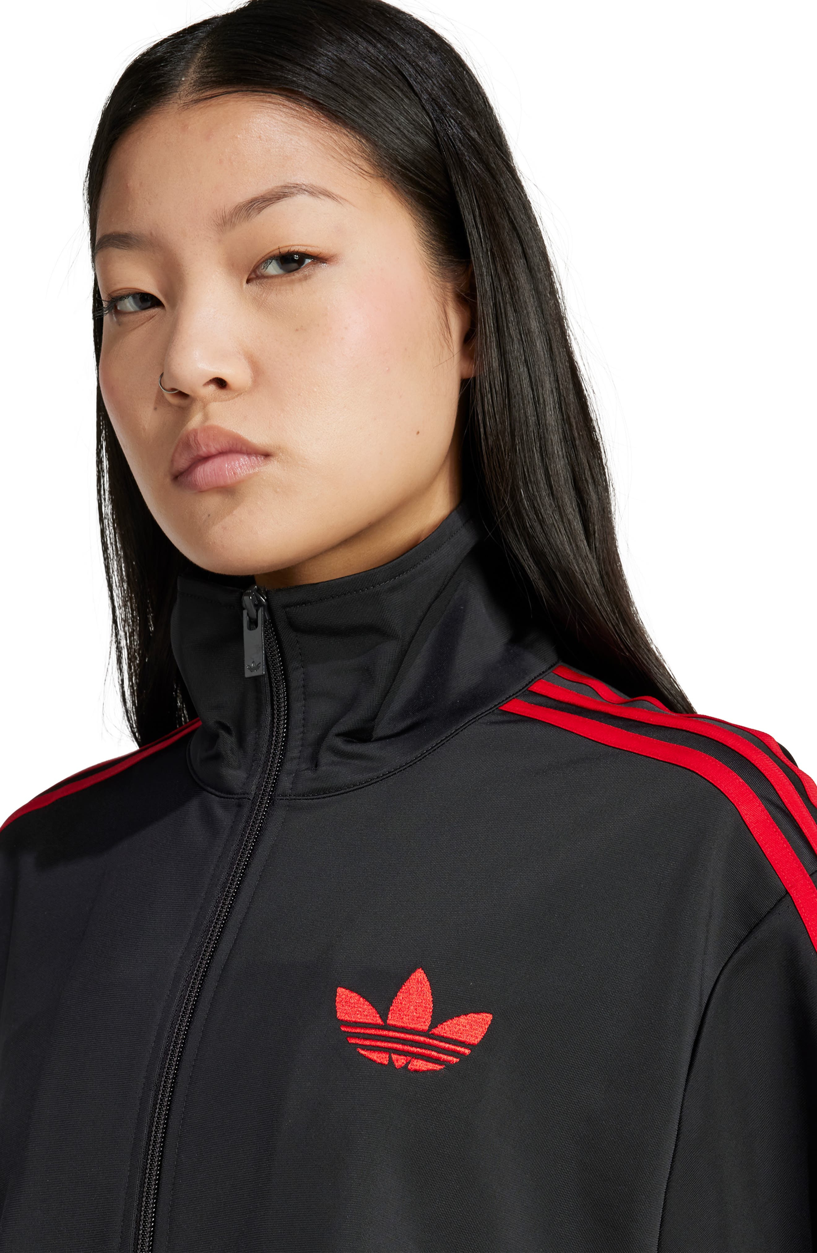 adidas Firebird Recycled Polyester Track Jacket in Black/Better Scarlet at Nordstrom - 5