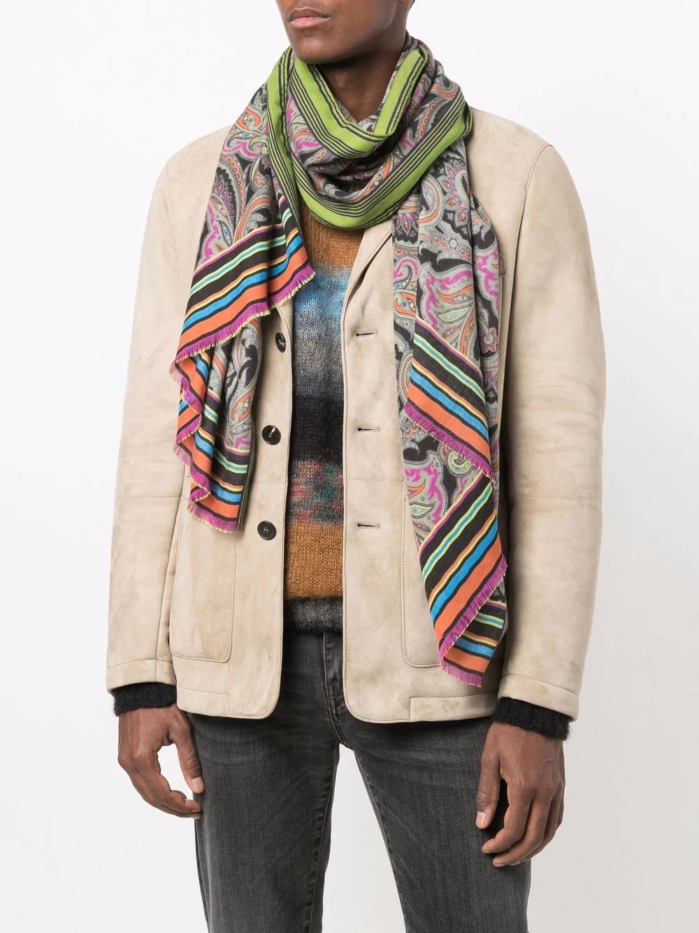 paisley-print frayed-edge scarf - 2