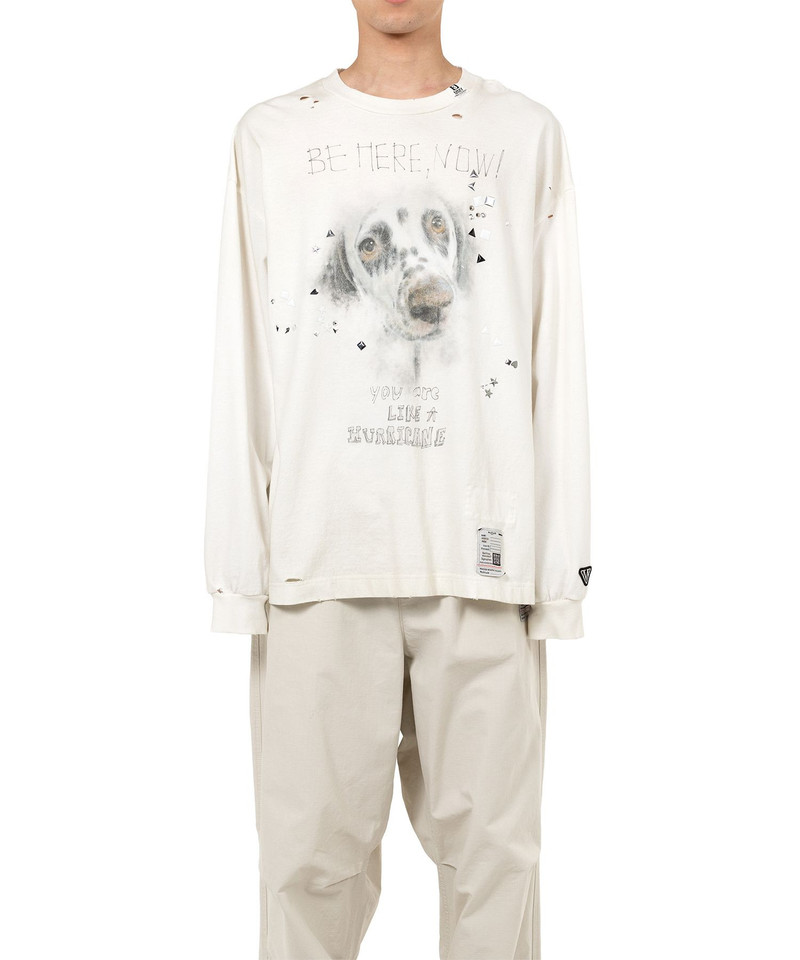Maison MIHARAYASUHIRO Dog Printed Embellished Distressed Long Sleeve T-shirt outlook