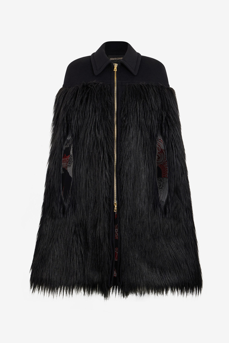 Black Faux Fur Cape With Zip 1
