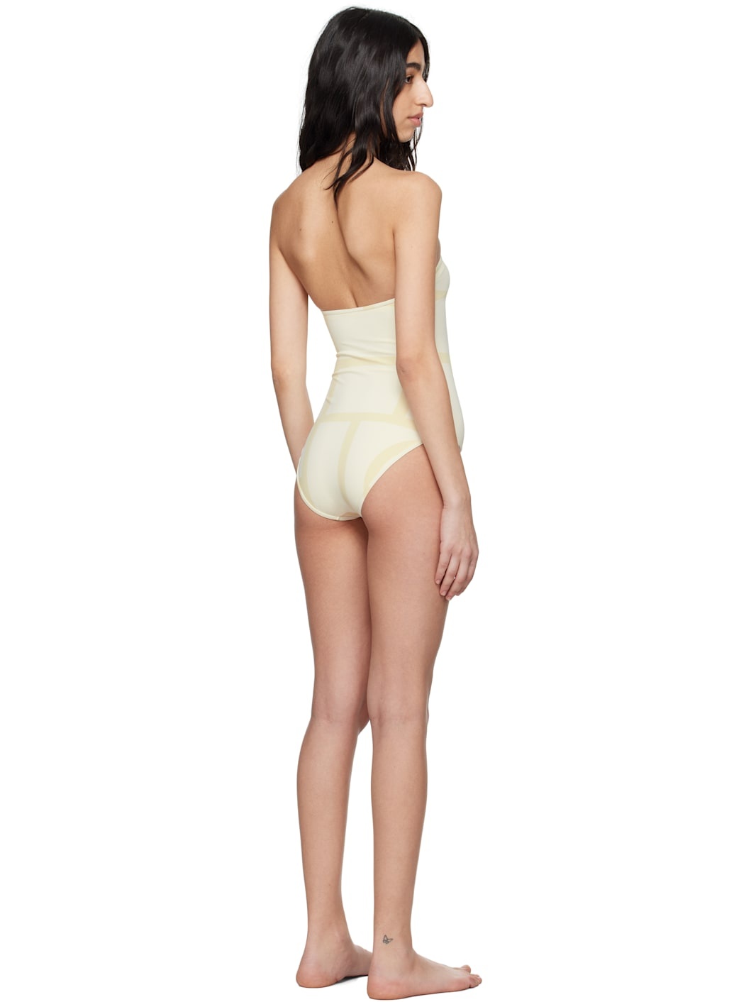 Beige Monogram Strapless Swimsuit - 3