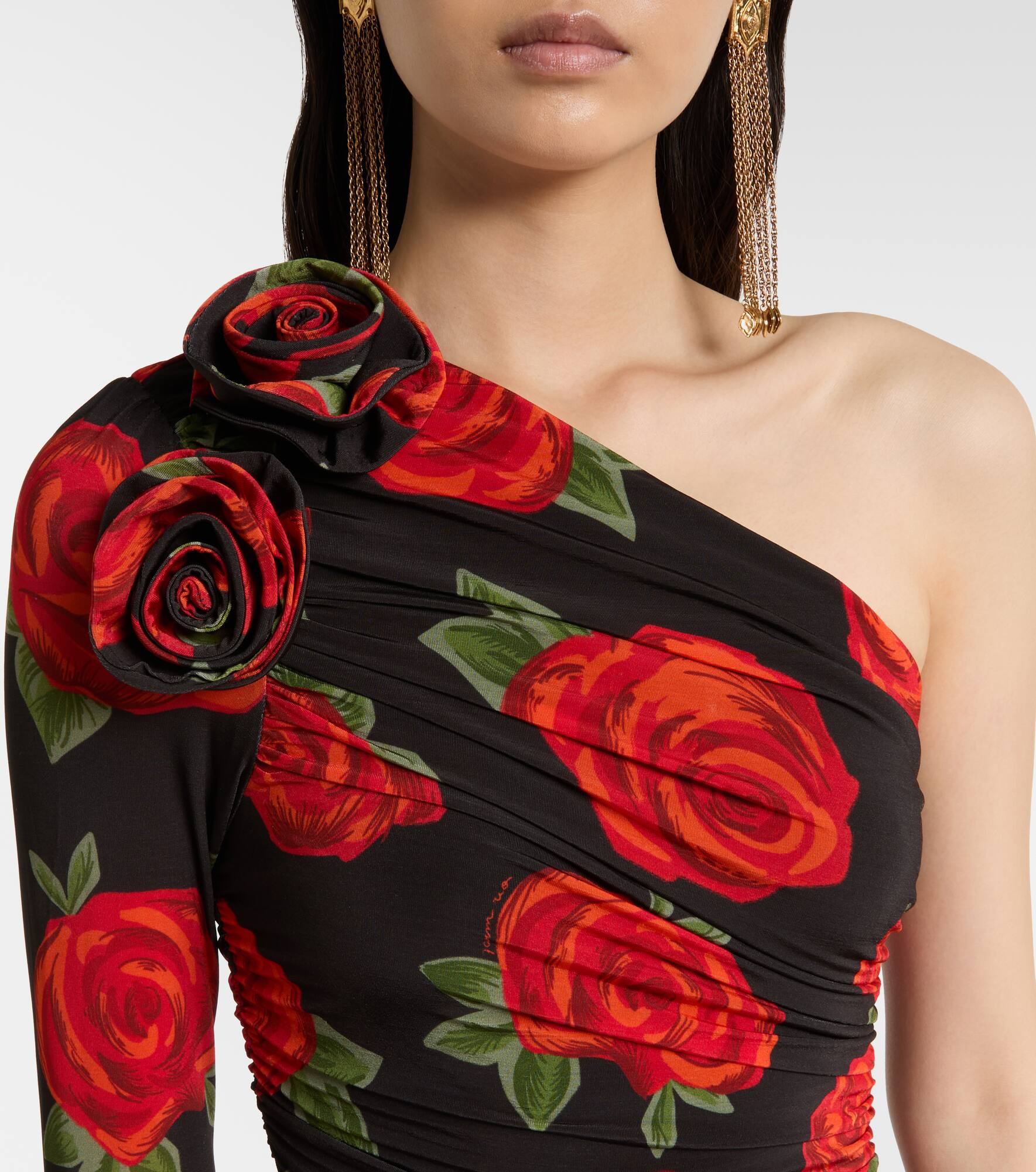 Latin Roses draped one-shoulder maxi dress - 4