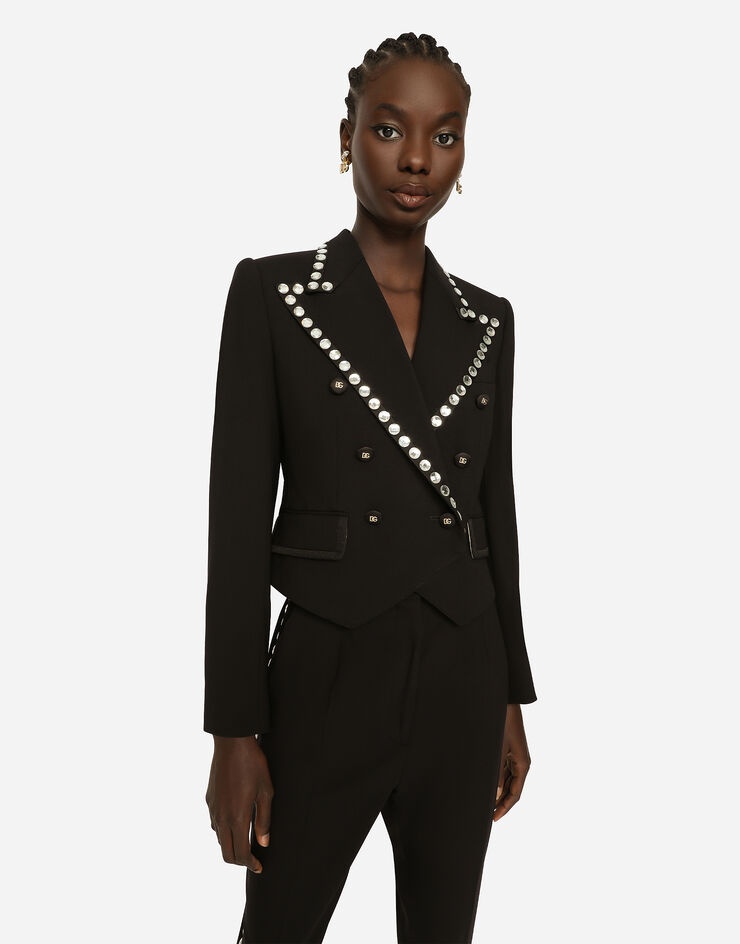 Wool Spencer-fit jacket with crystal piping - 2