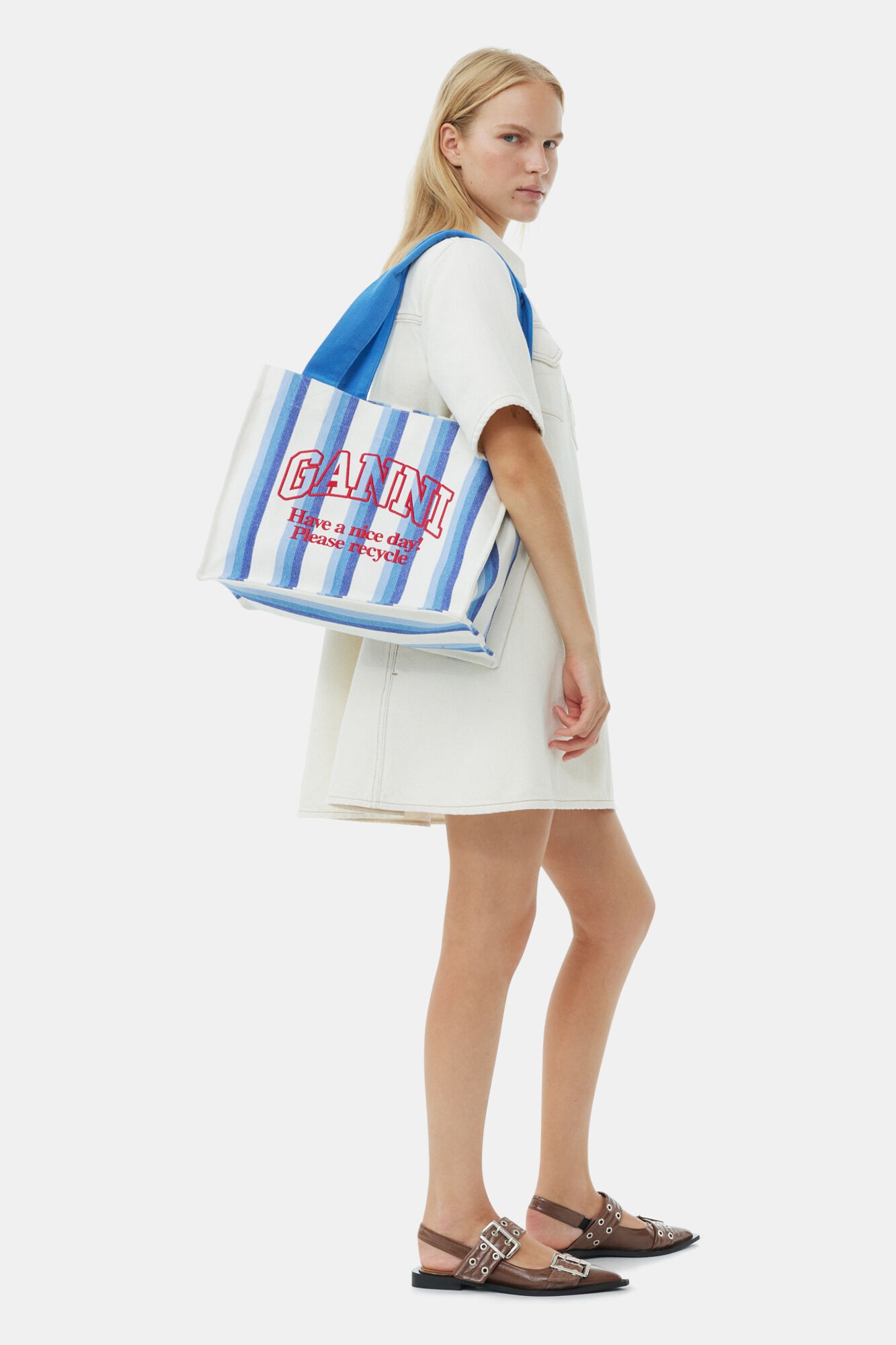 BLUE LARGE STRIPED CANVAS TOTE BAG - 4