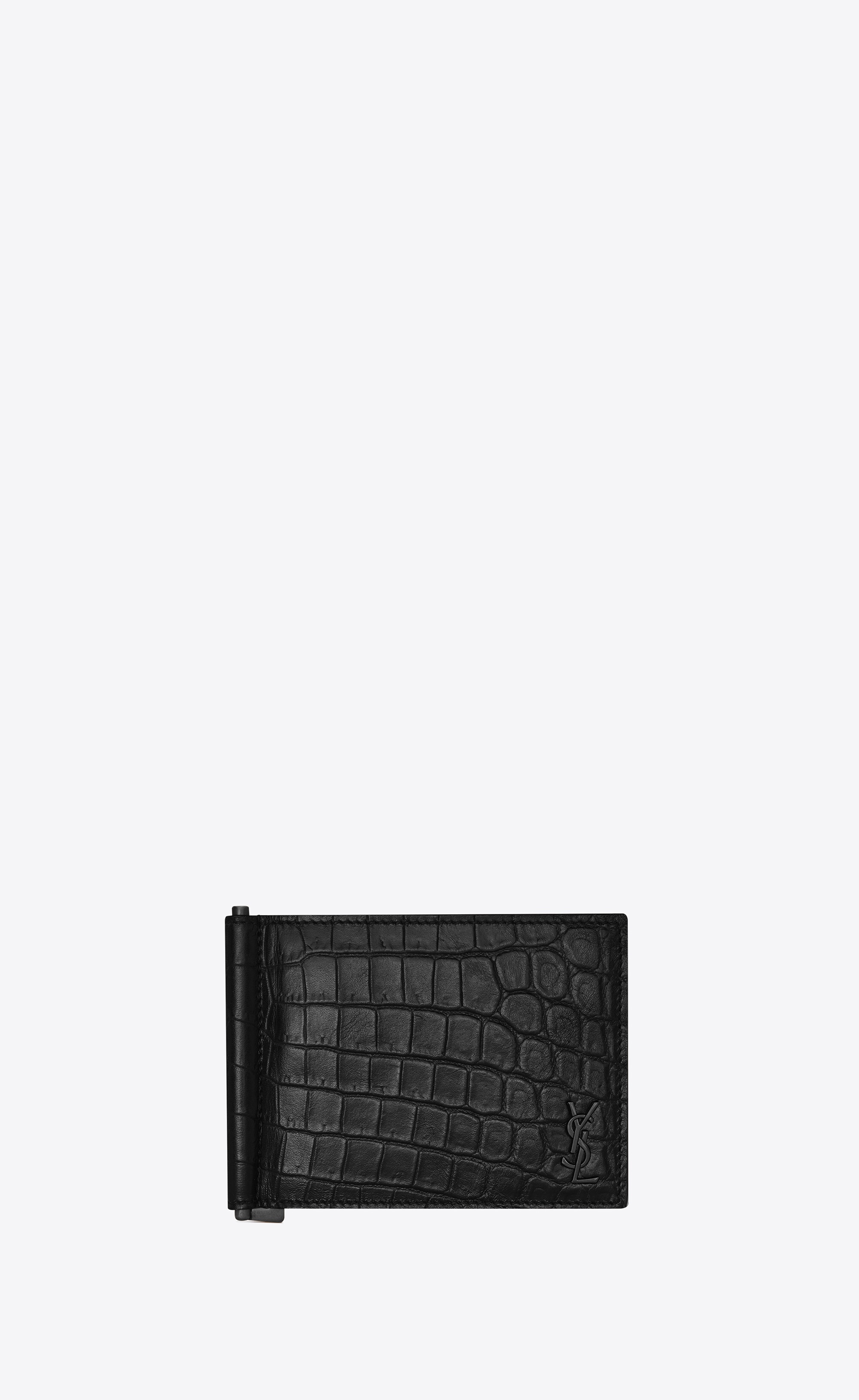 tiny monogram bill clip wallet in crocodile-embossed leather - 1