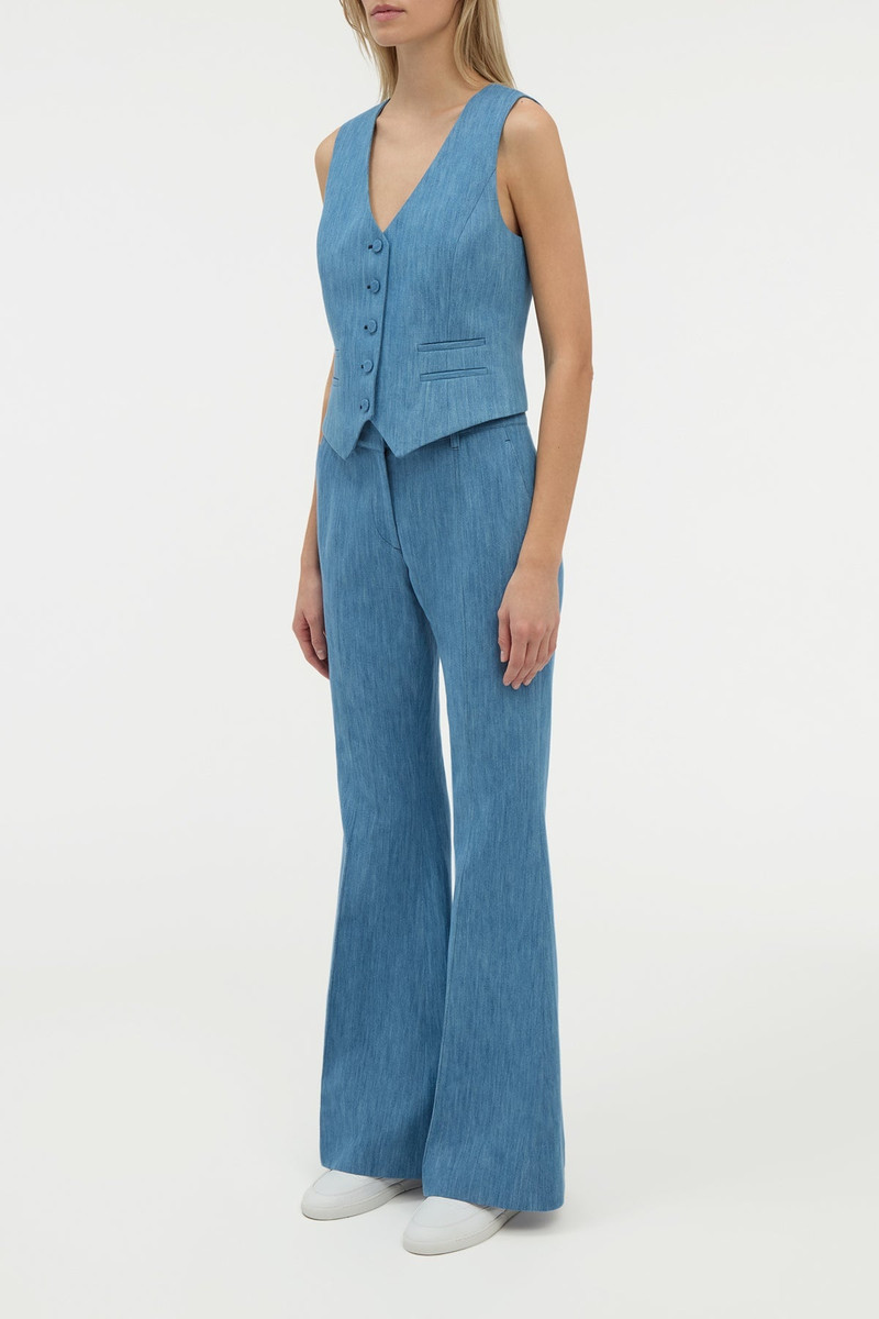 GABRIELA HEARST Coleridge Vest in Medium Blue Recycled Cotton Linen Denim outlook