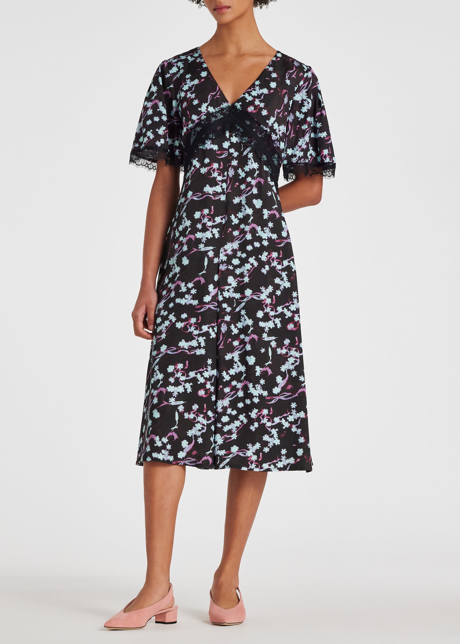 Black 'Wetlands Floral' Midi Dress - 3