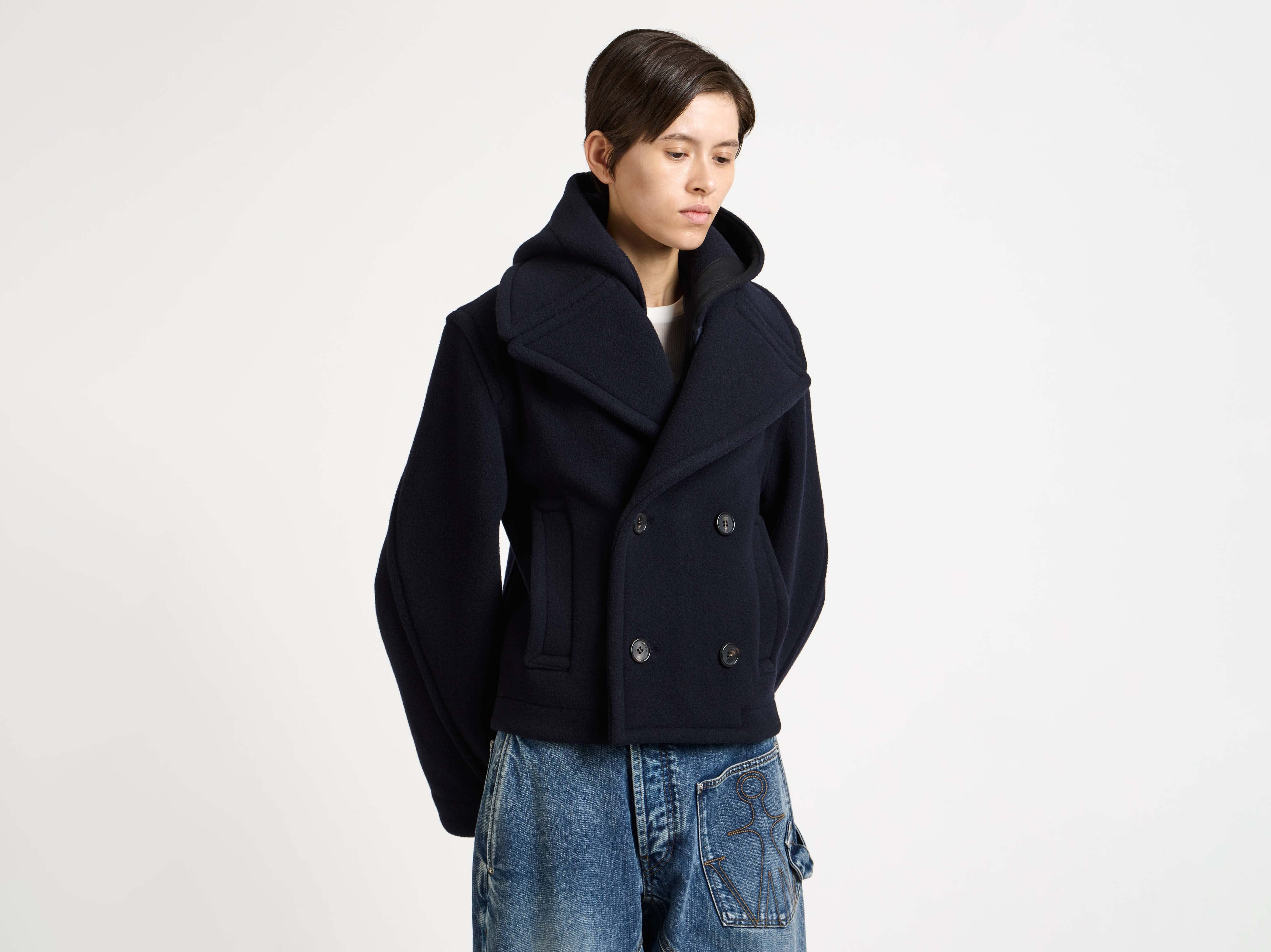 CROPPED HOODED COAT IN NAVY - 6