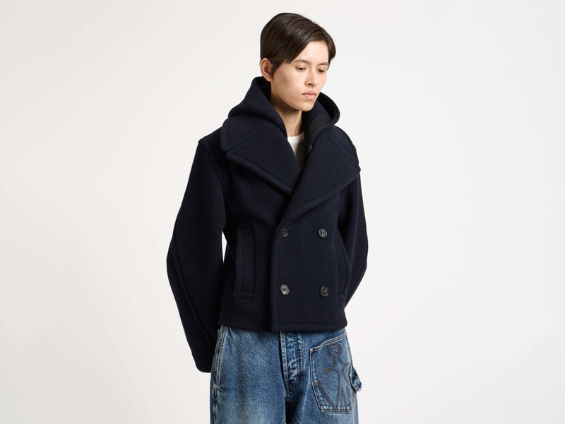 CROPPED HOODED COAT IN NAVY 6