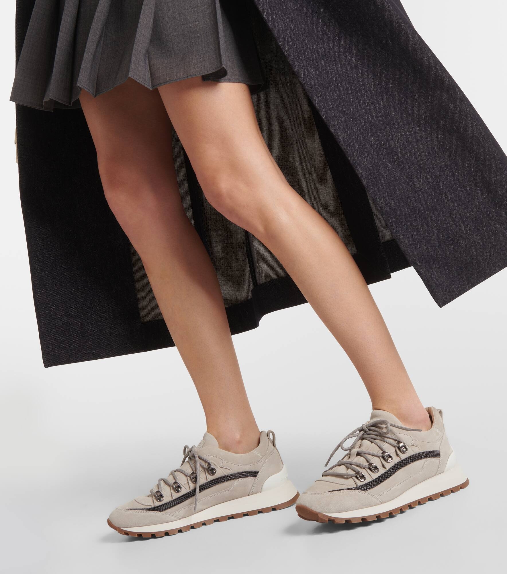 Monili embellished suede sneakers - 4