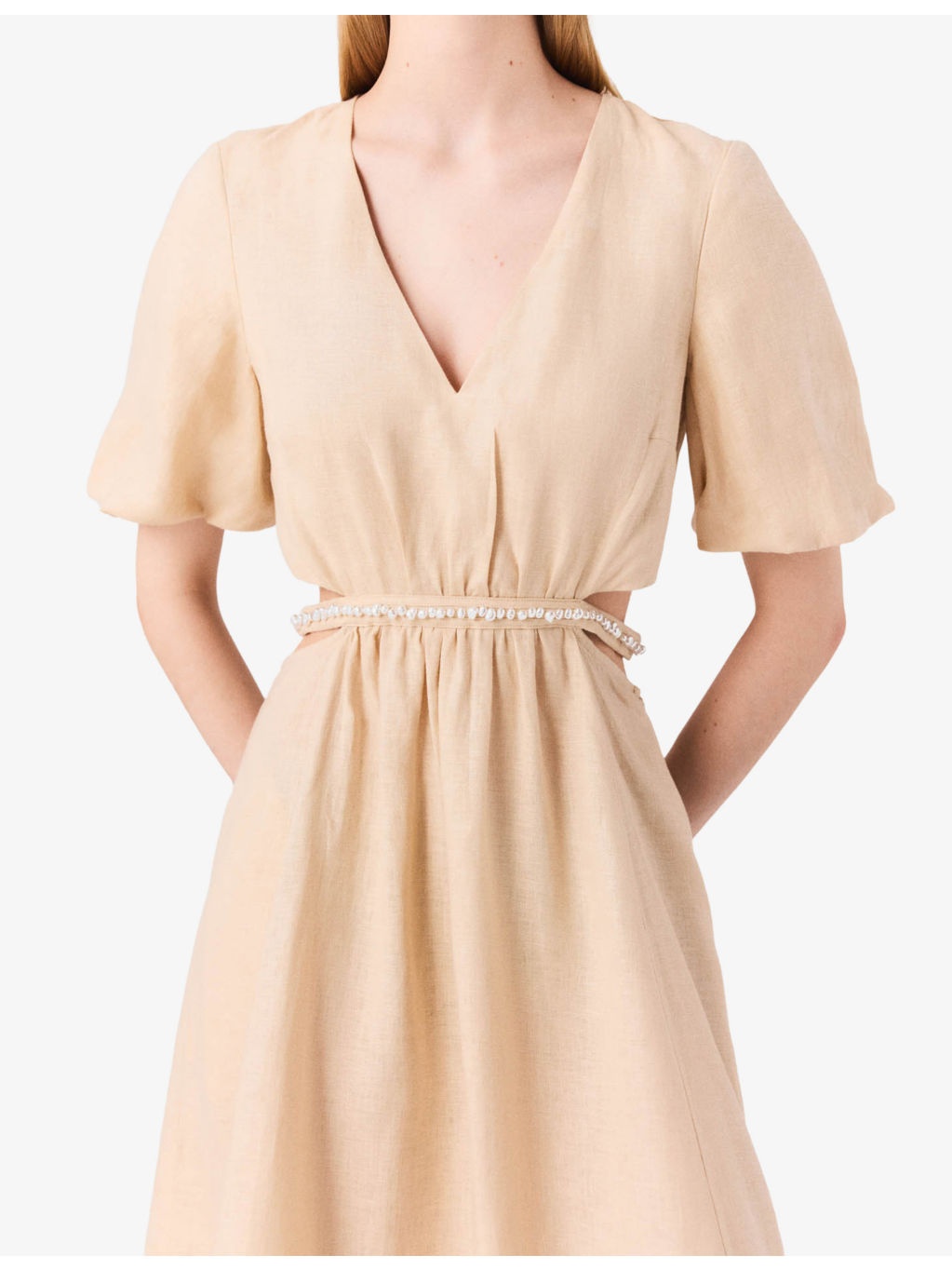V-Neck Cut-Out Linen Maxi Dress - 5
