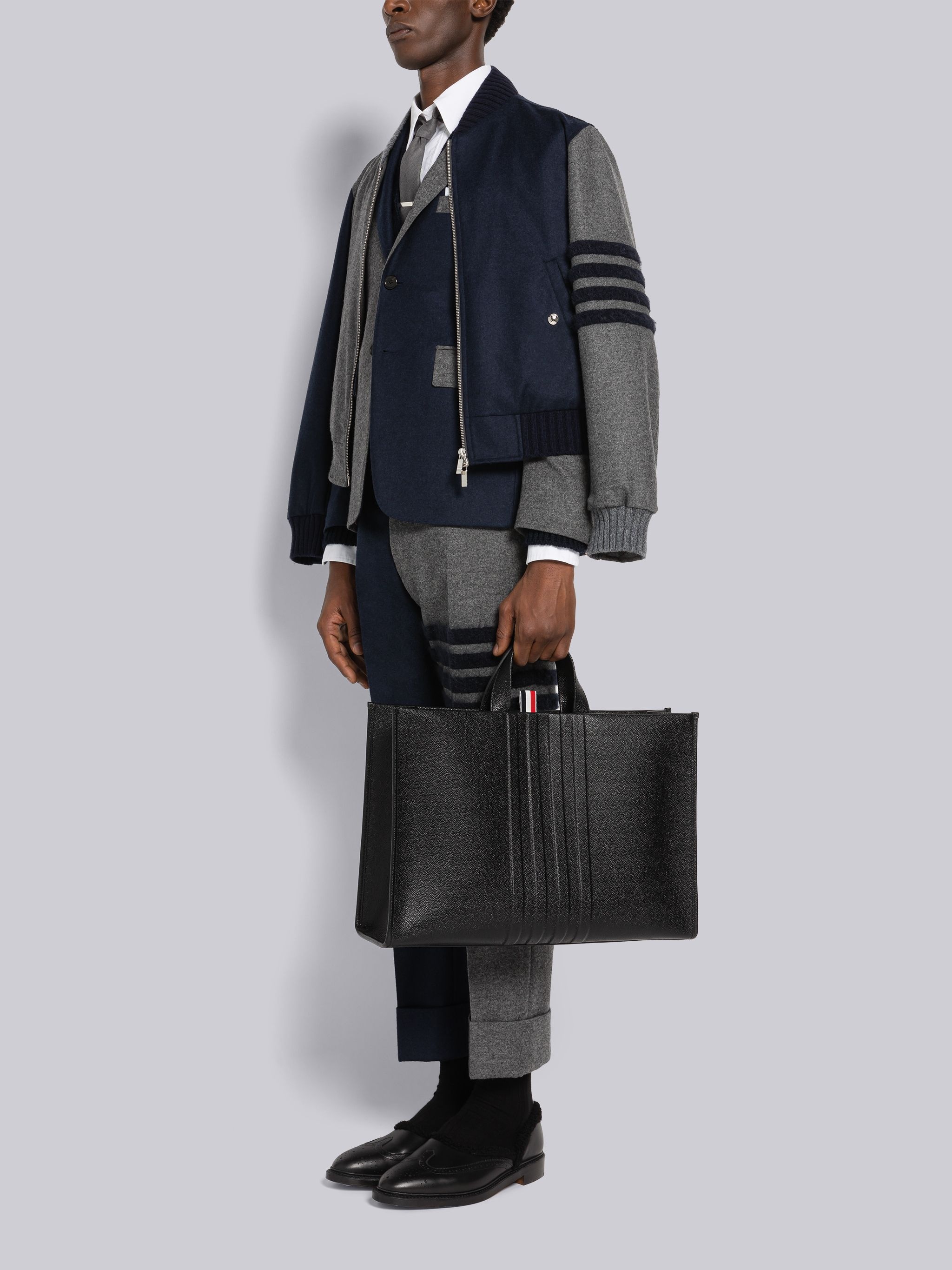 Pebble Grain Leather 4-Bar Squared Tote - 6