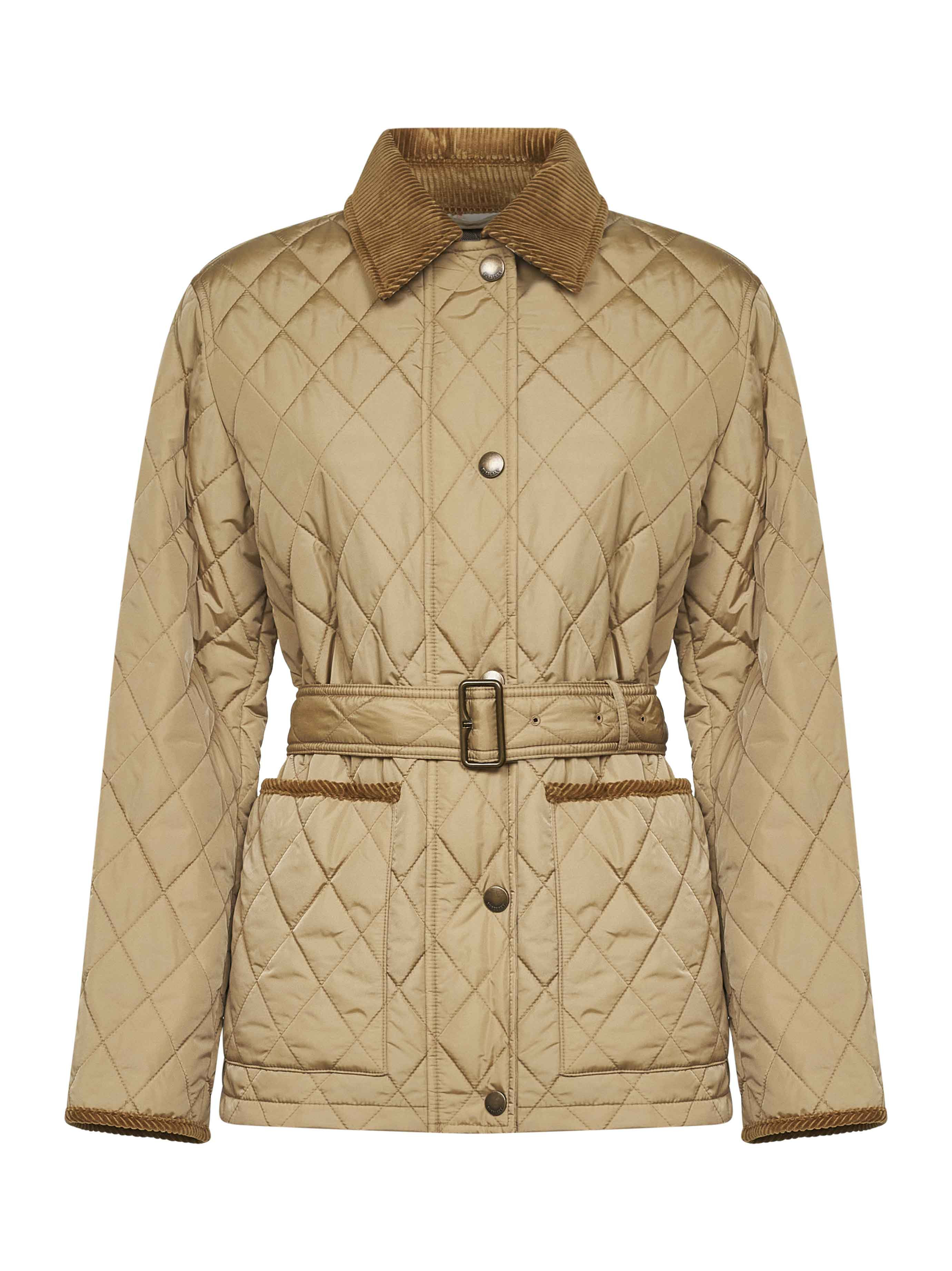 Burberry Women Beige Nylon Belted Quilted Jacket - 1