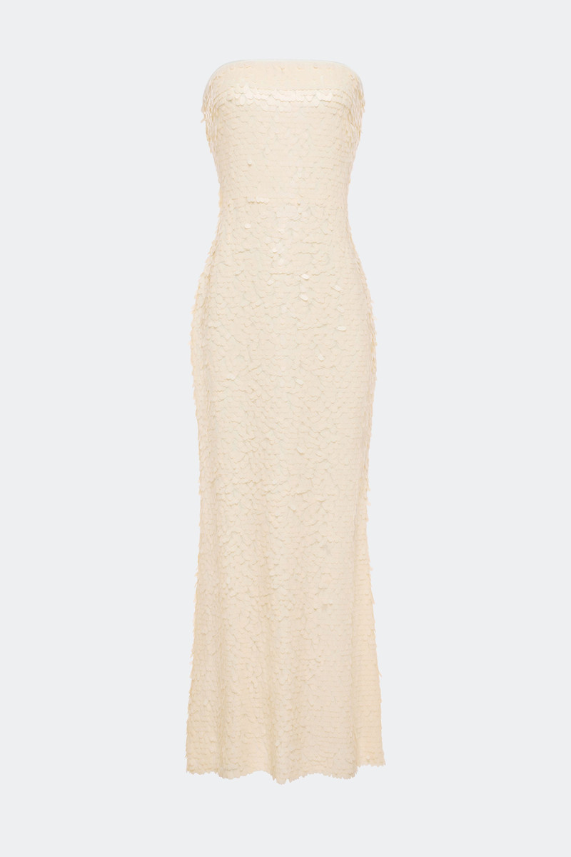 Sculpty Strapless Sequin Dress In Bone 4