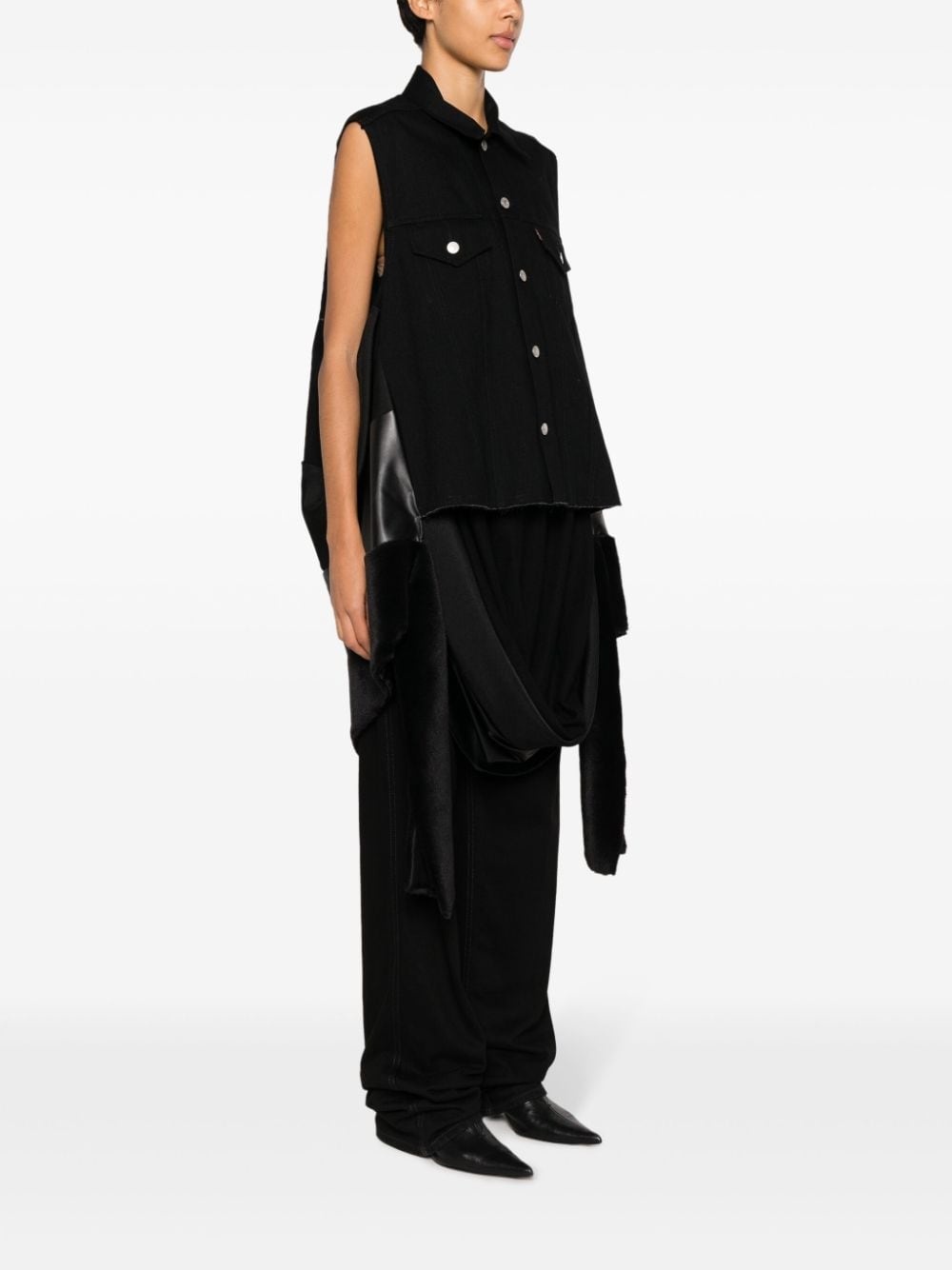 draped denim vest - 3