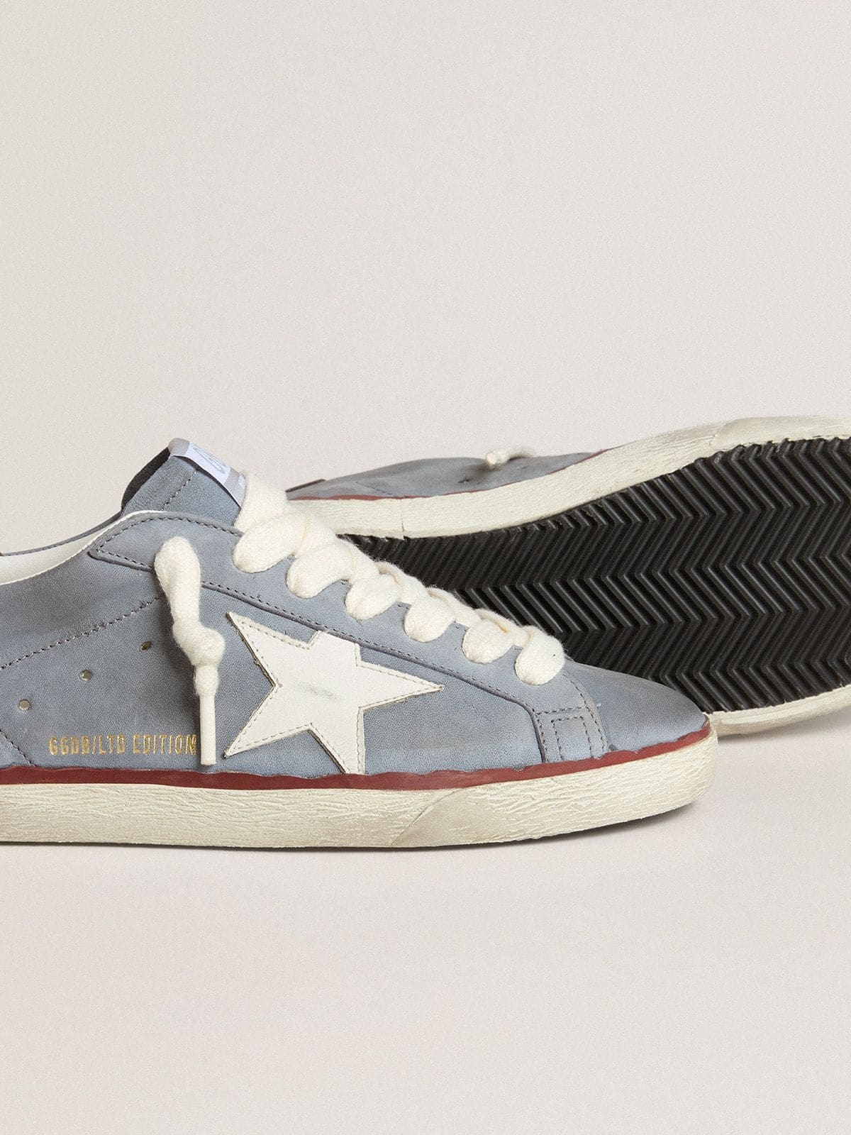 Super-Star LTD in light blue nubuck leather with white leather star and brown leather heel tab - 4