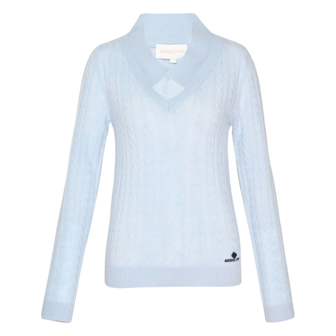 V-Neck Cable Knit Sweater - 1