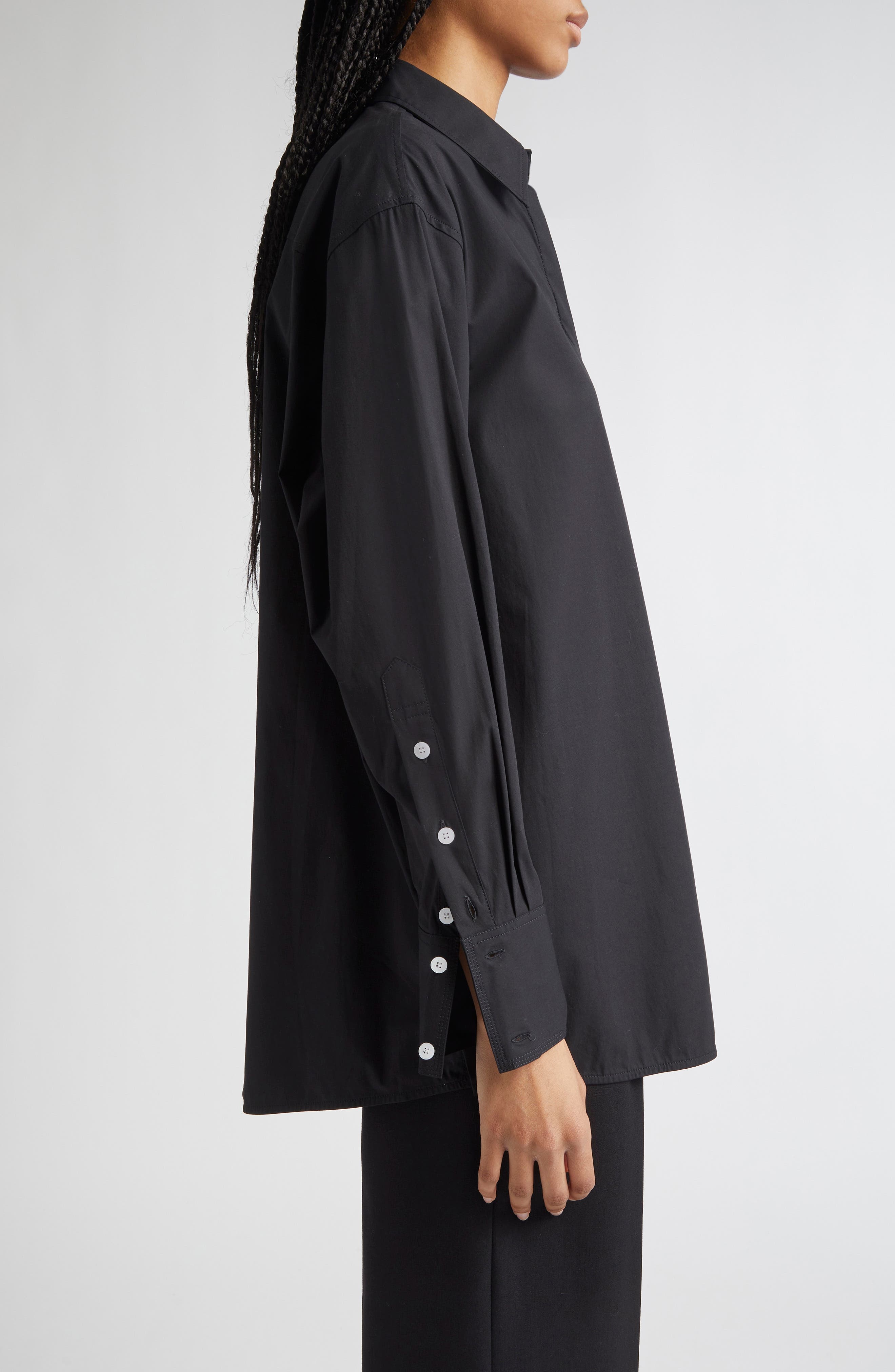 Proenza Schouler Addy Cotton Stretch Poplin Button-Up Shirt in Black at Nordstrom - 3
