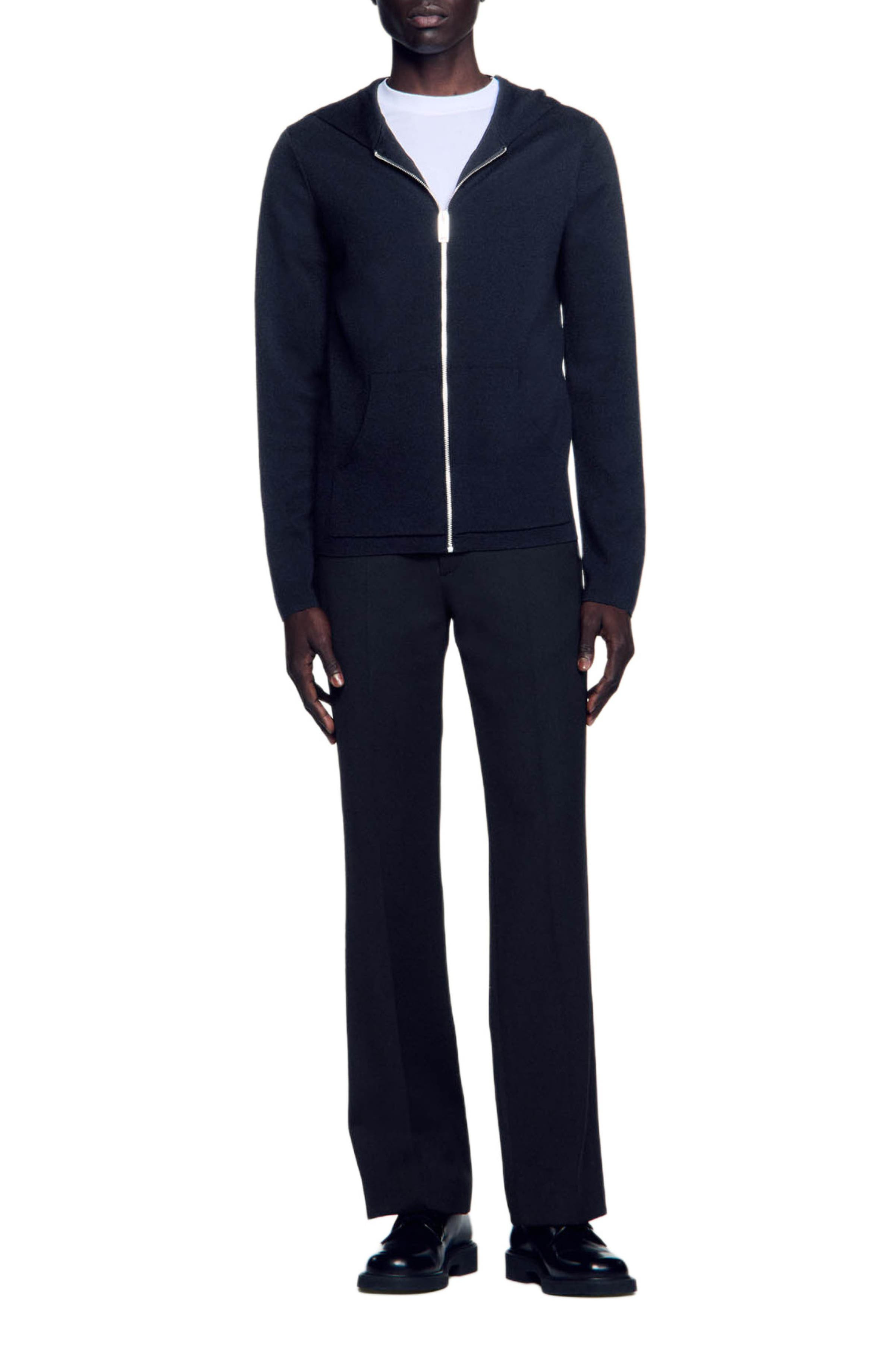 SANDRO Zipped cardigan with hood in Black at Nordstrom - 5