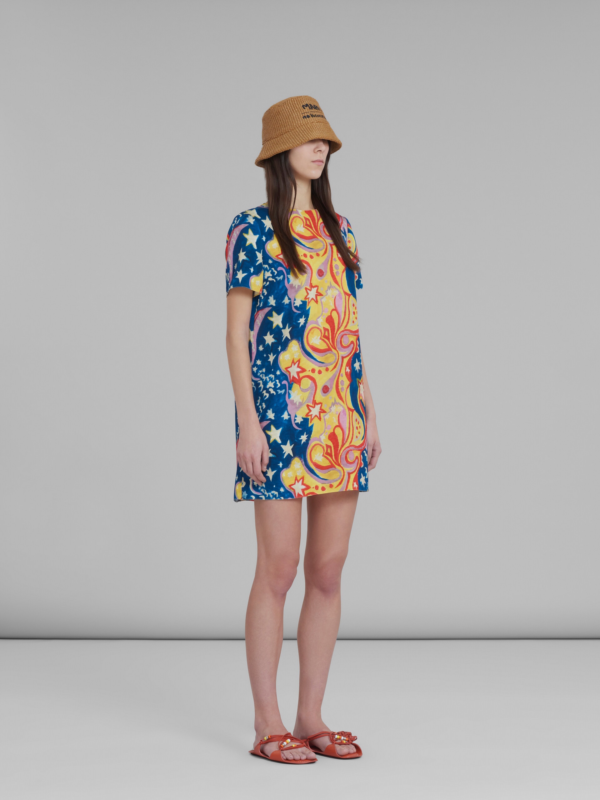 MARNI X NO VACANCY INN - MULTICOLOR SATIN SHORT DRESS WITH GALACTIC PARADISE PRINT - 6