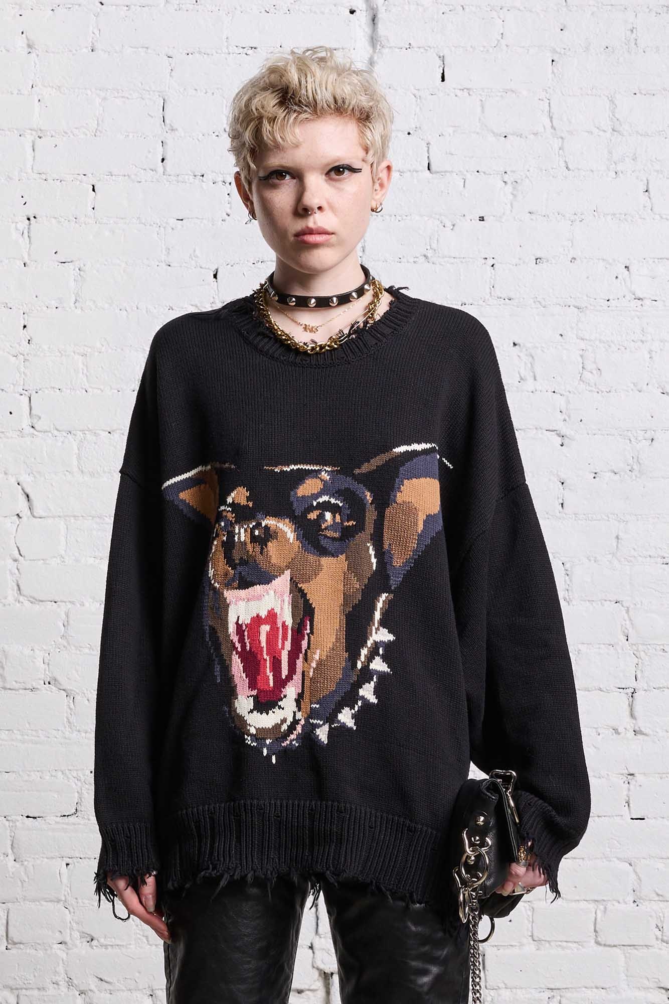 ANGRY CHIHUAHUA OVERSIZED SWEATER - BLACK - 4
