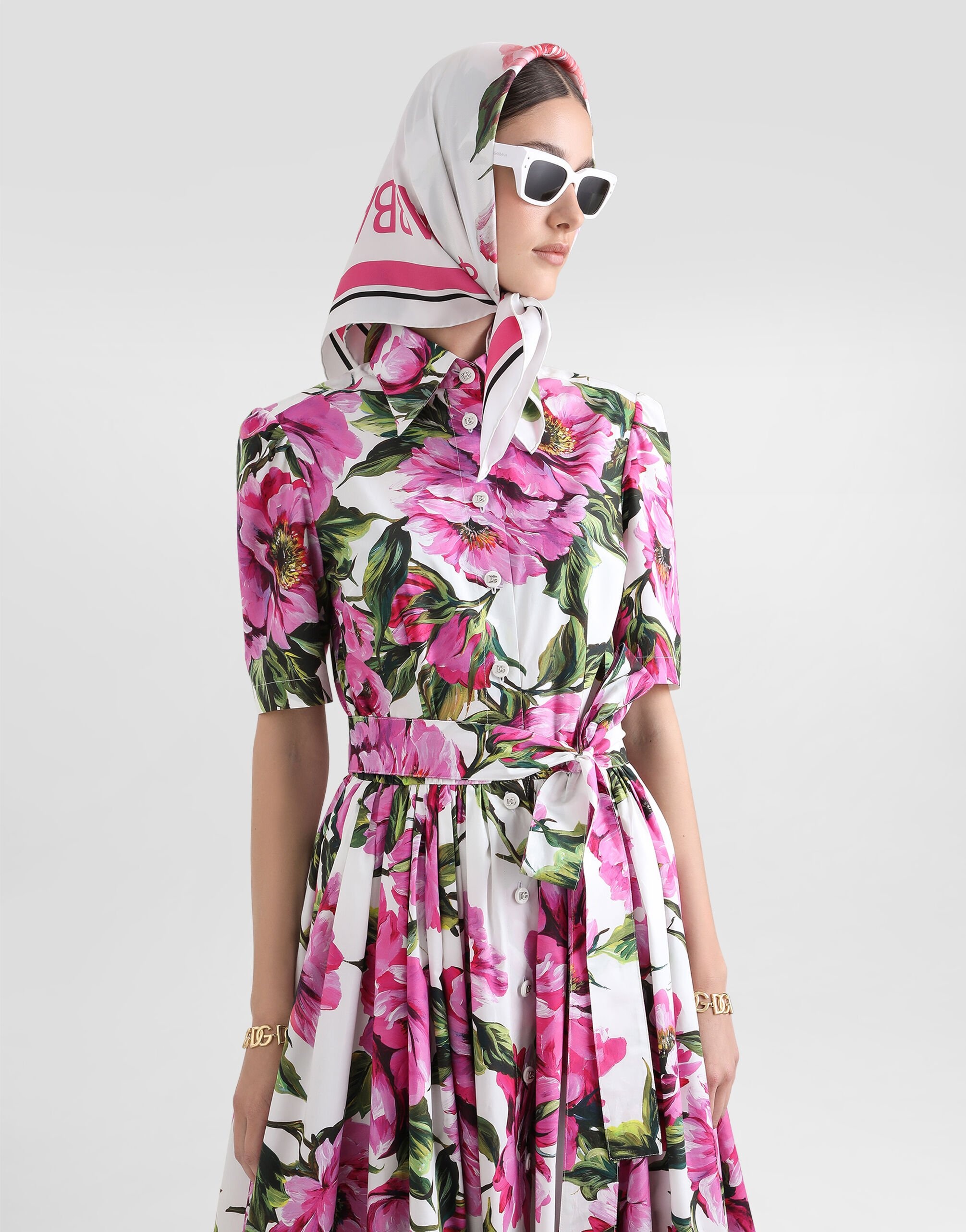 Cotton jacquard corset dress with floral print - 4