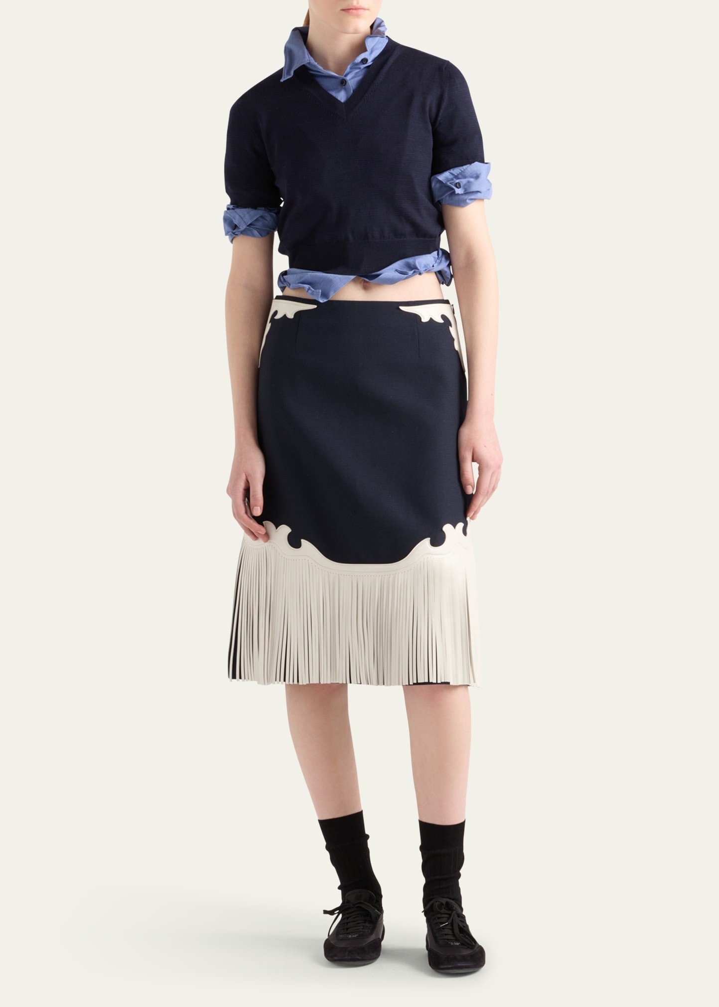 V-Neck Short Sleeve Boxy Wool Sweater - 2