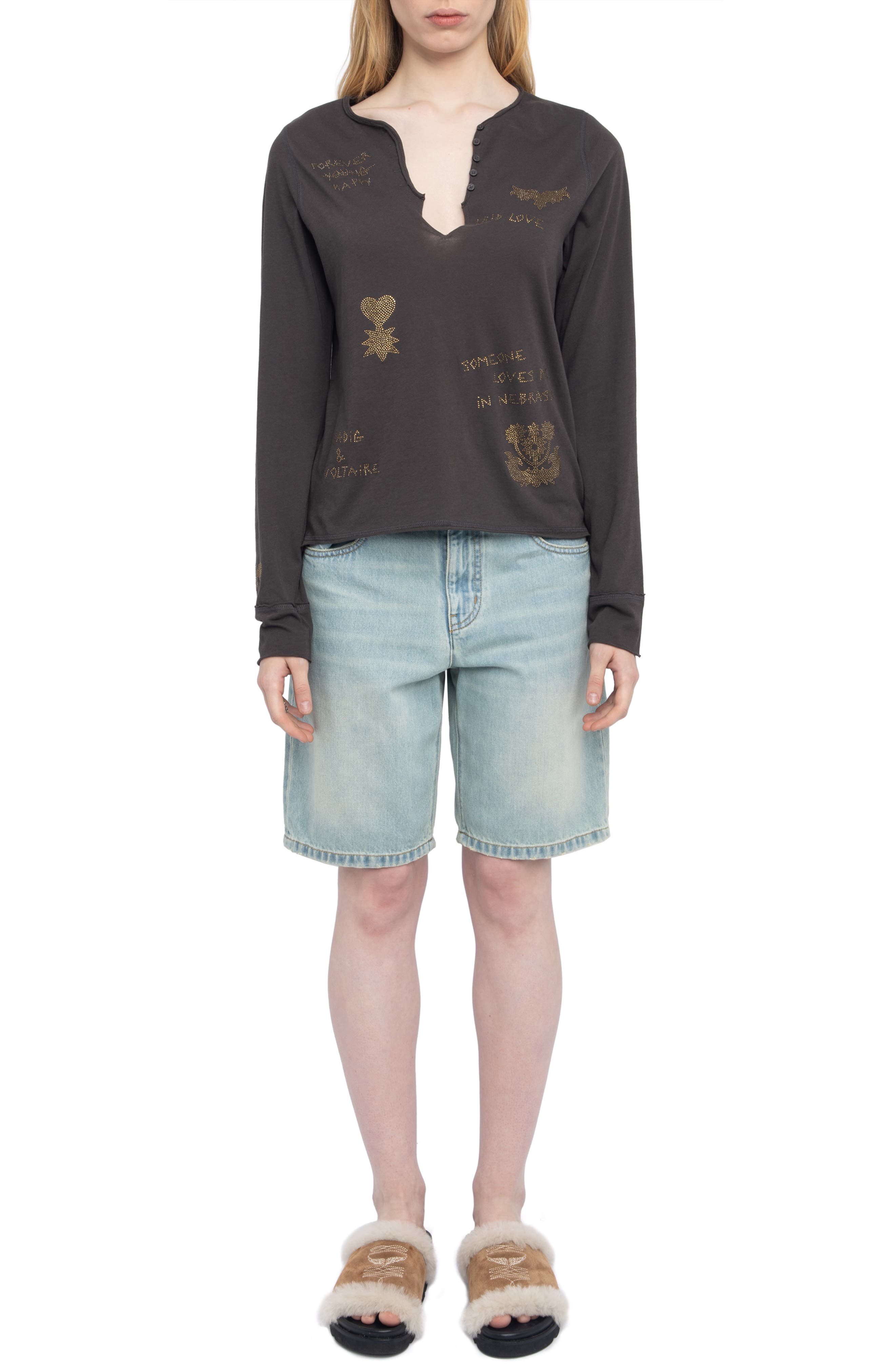 Zadig & Voltaire Multi Strass Beaded Cotton Top in Dark Chocolate at Nordstrom - 6