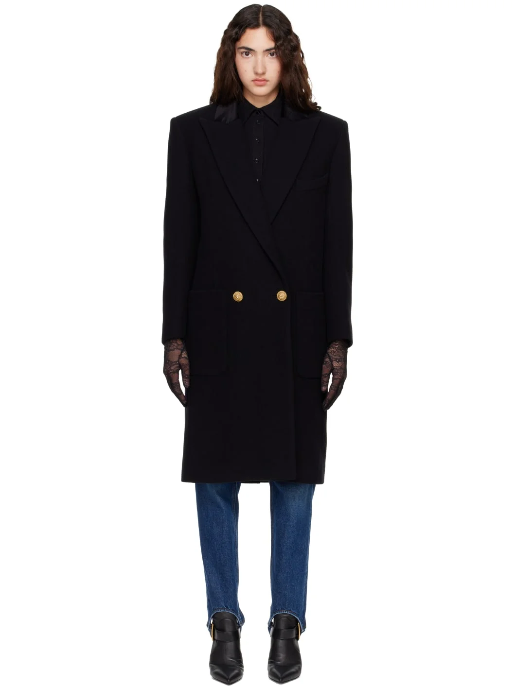 Black Long Wool Coat - 1