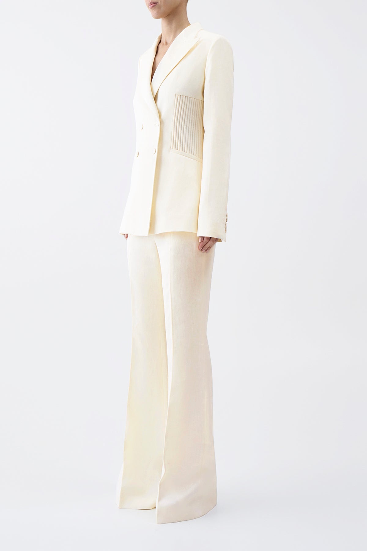 Brett Blazer in Ivory Textured Linen - 3