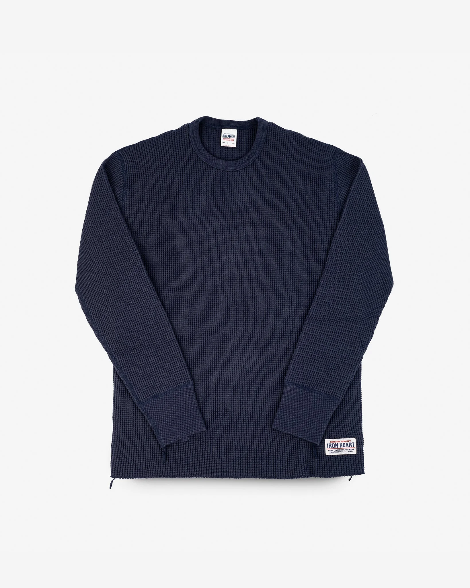 WAFFLE KNIT LONG SLEEVED CREW NECK THERMAL TOP - NAVY - 1