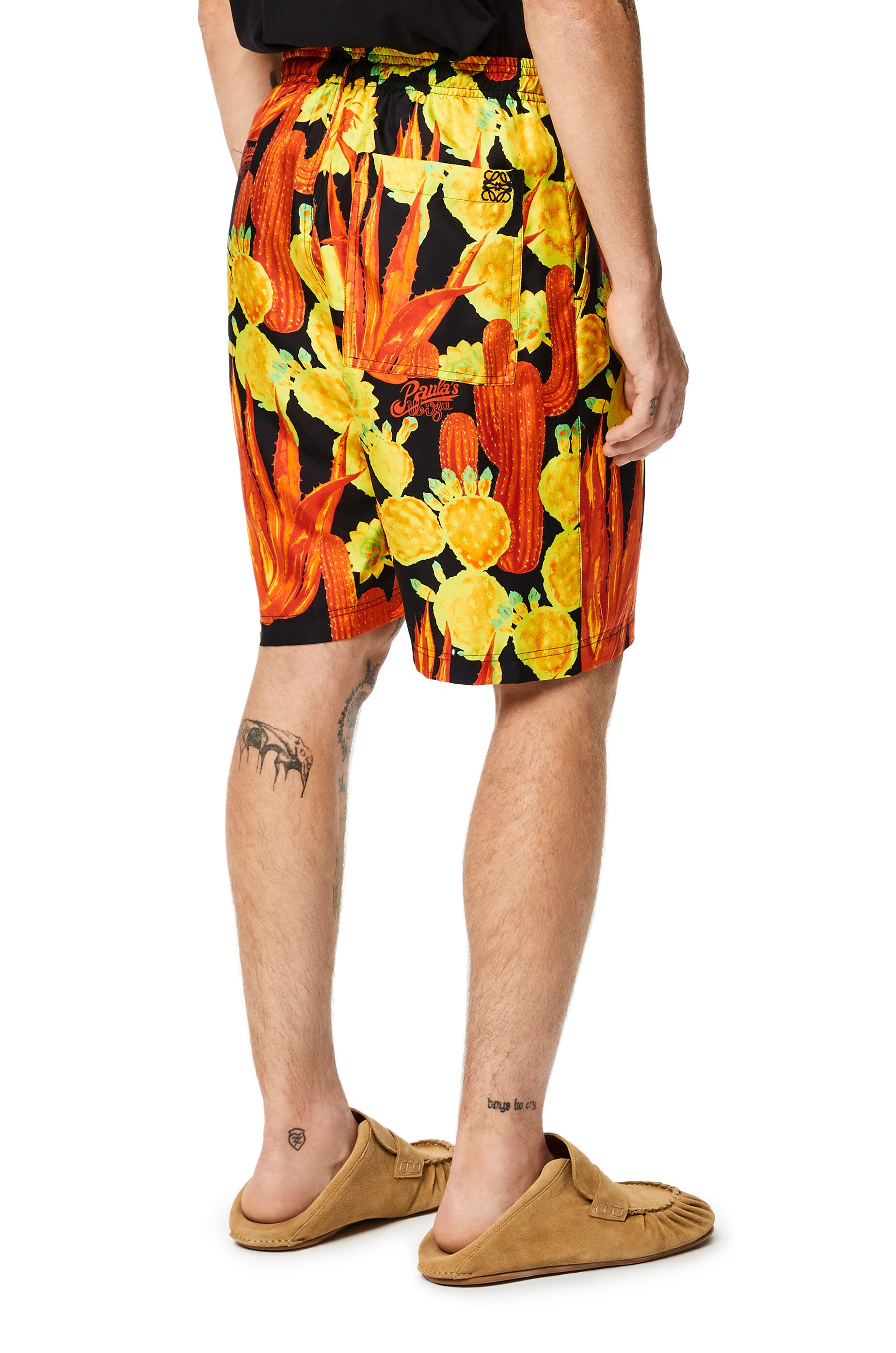 Cactus print drawstring shorts in silk - 4