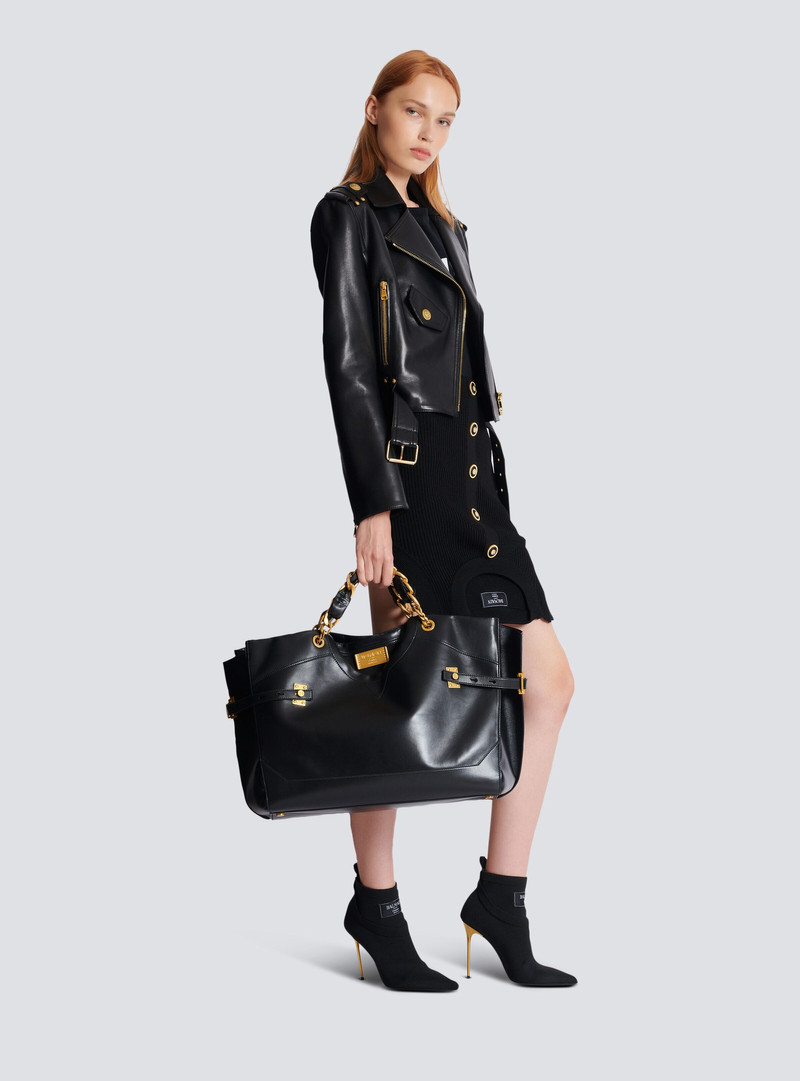Balmain Crewneck calfskin tote bag outlook