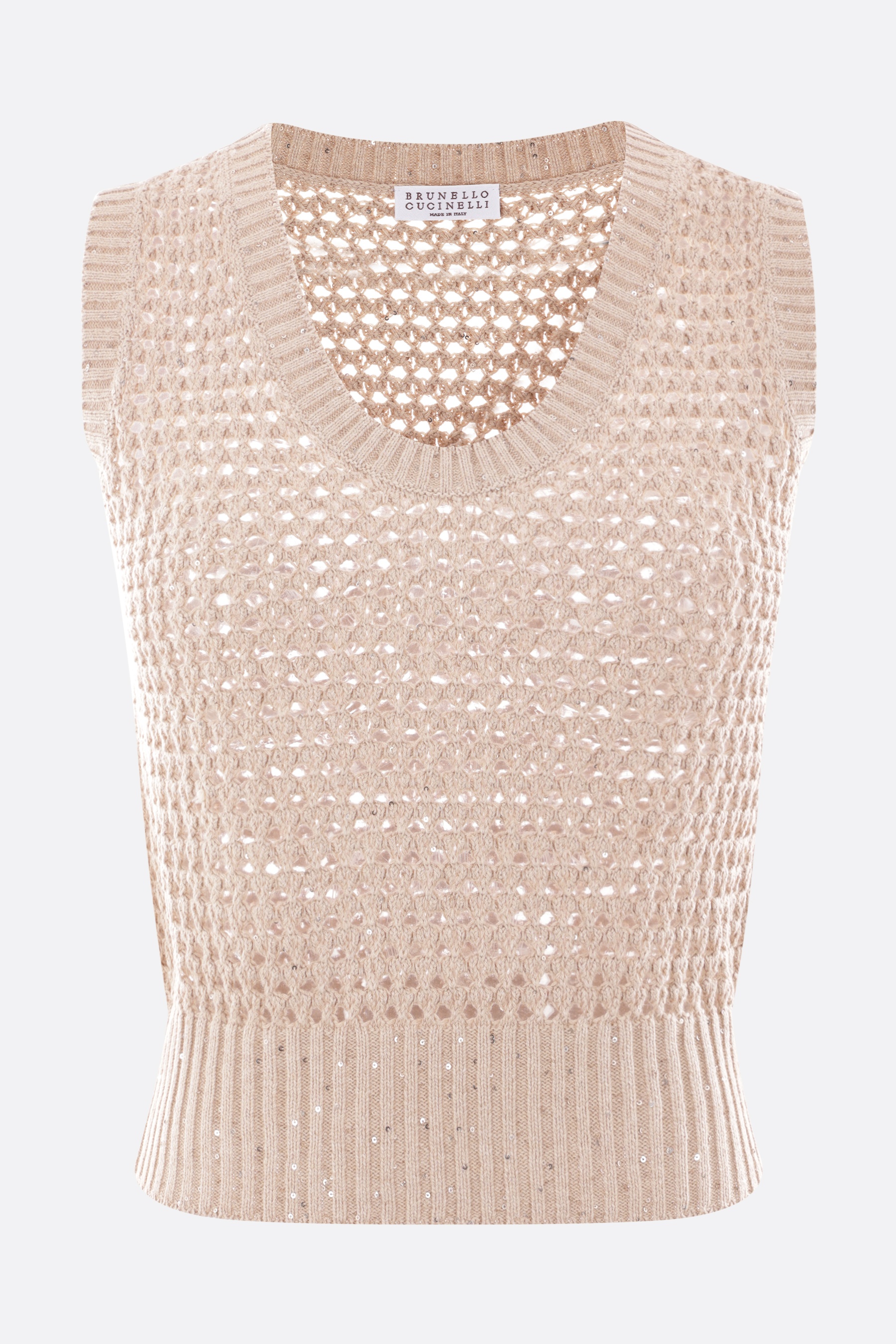 COTTON BLEND SLEEVELESS PULLOVER WITH SEQUINS - 1