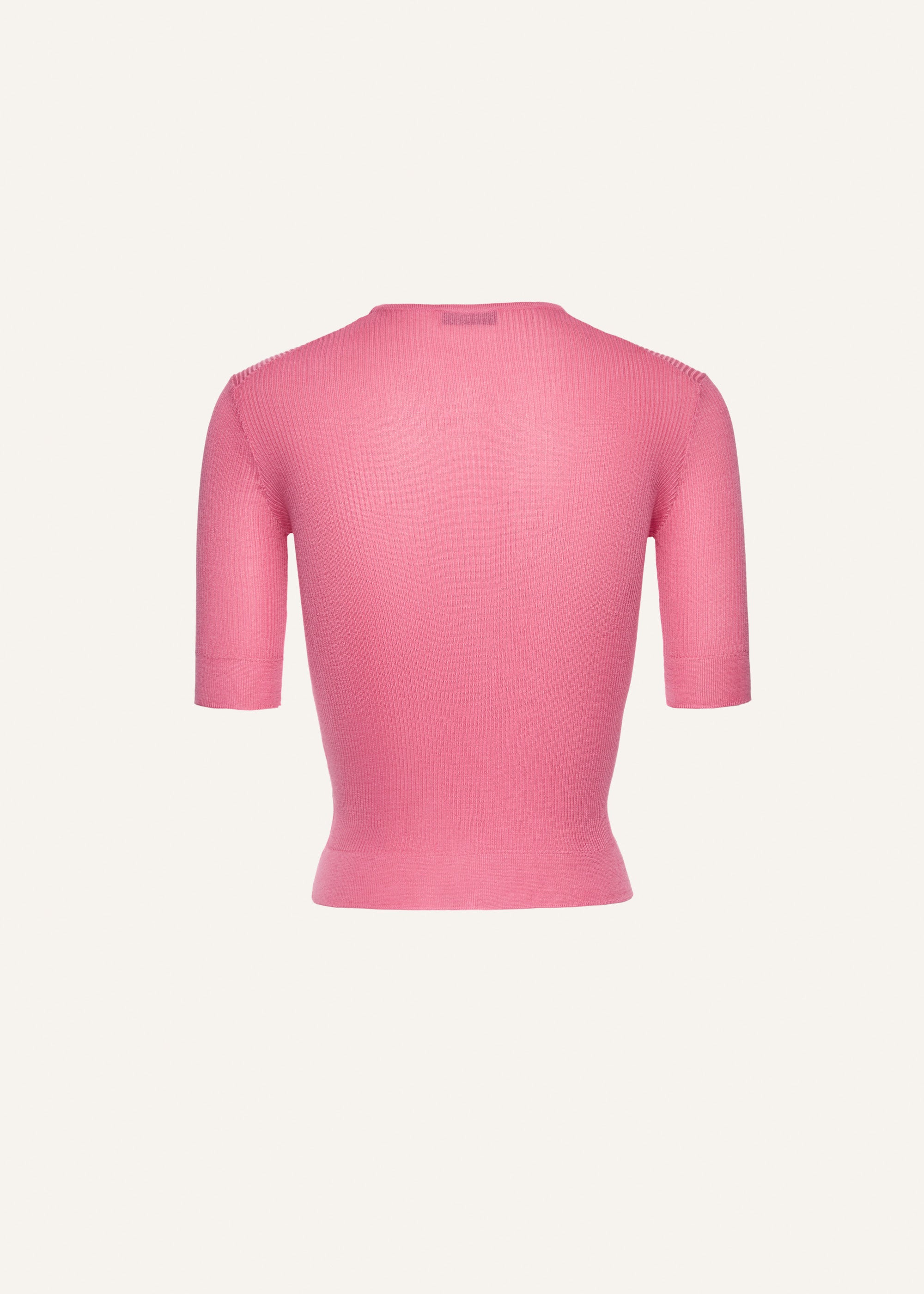 Short sleeve silk knit top in pink - 2