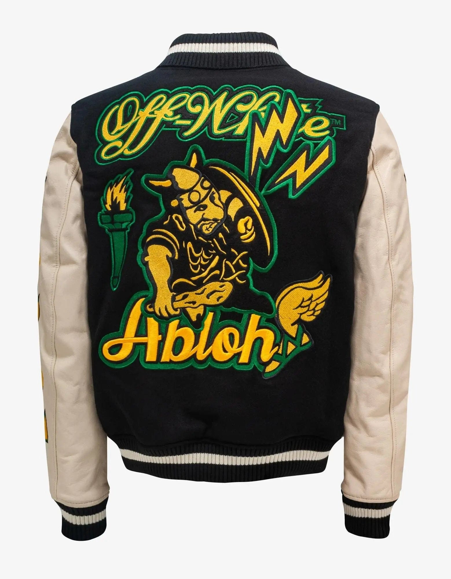 Off-White Black Graphics Leather Varsity Jacket - 2