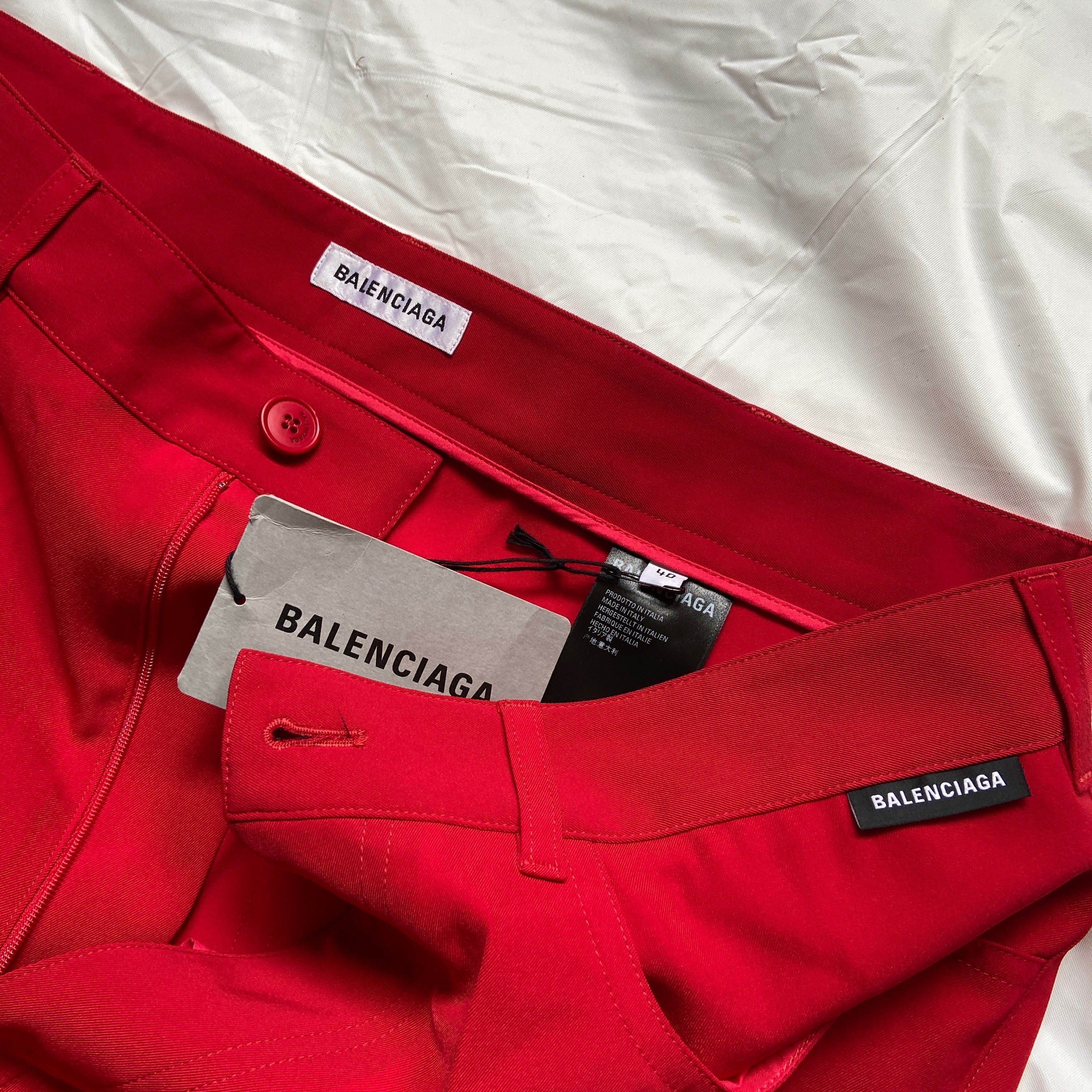 Balenciaga Bwnt ss19 runway set red 80s boxy shoulder blazer pants suit set 44 - 24