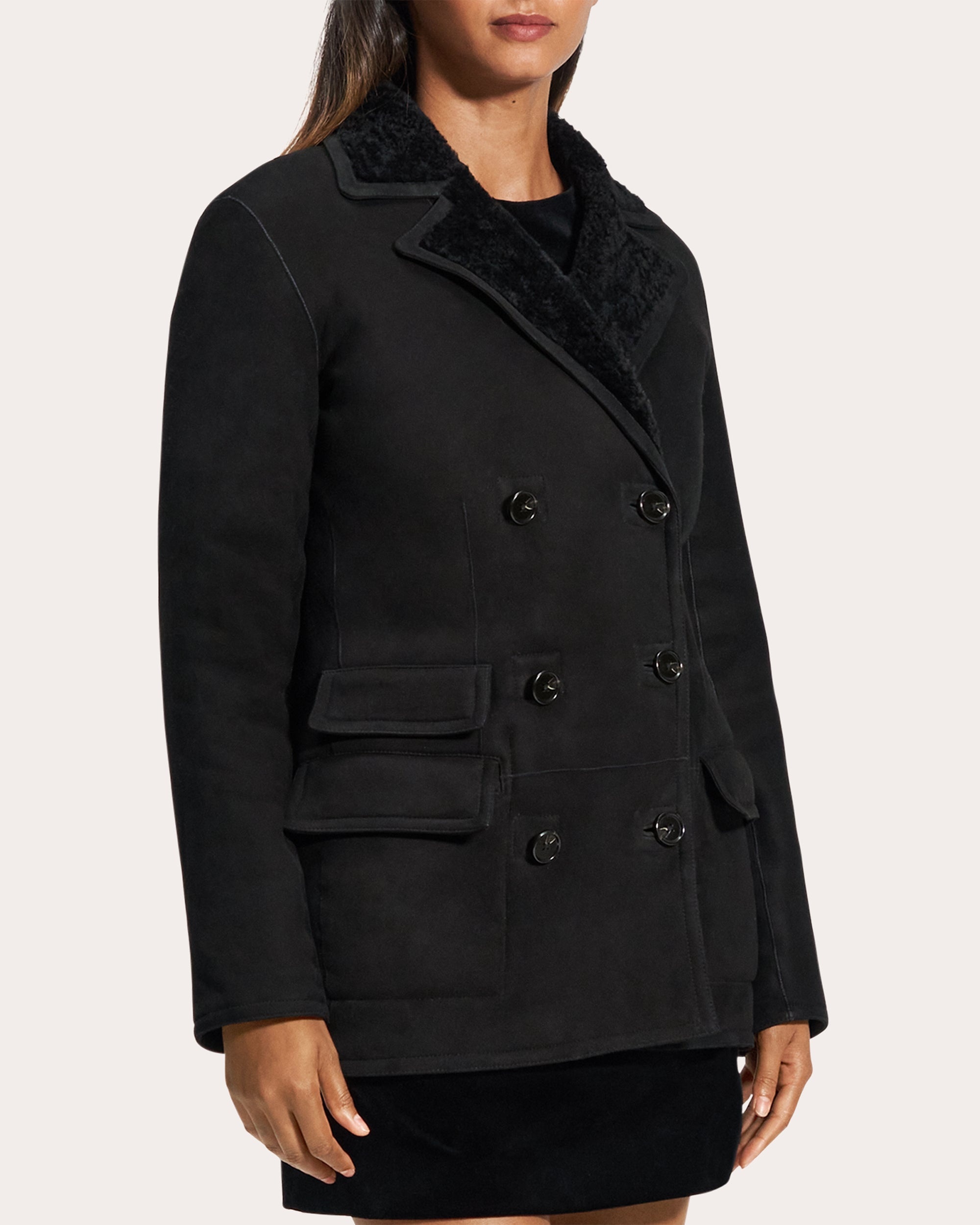 Reversible Suede Shearling Peacoat Blazer - 4