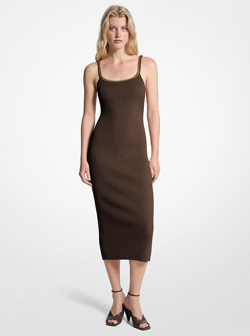 Chain Ribbed Stretch Knit Midi Dress 1