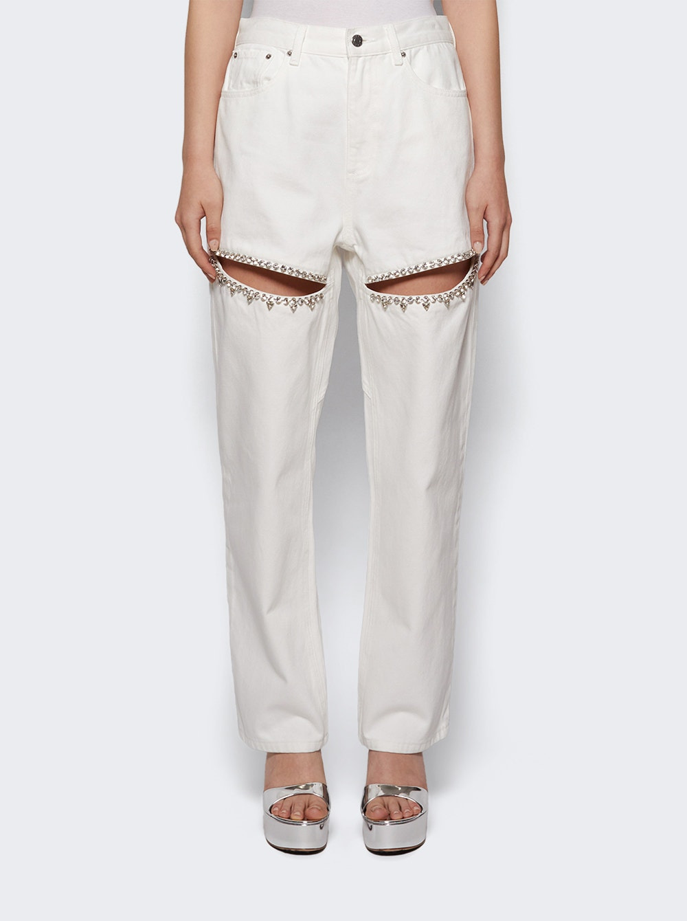 Crystal Slit Jean White - 2