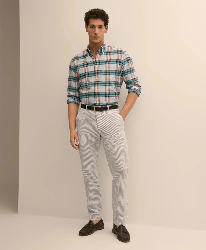 Washed Cotton Seersucker Pants - 1