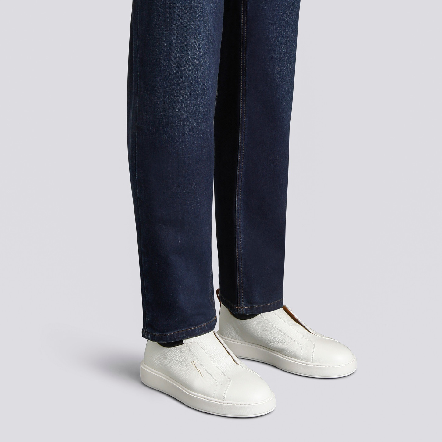 Men's white tumbled leather slip-on sneaker - 2