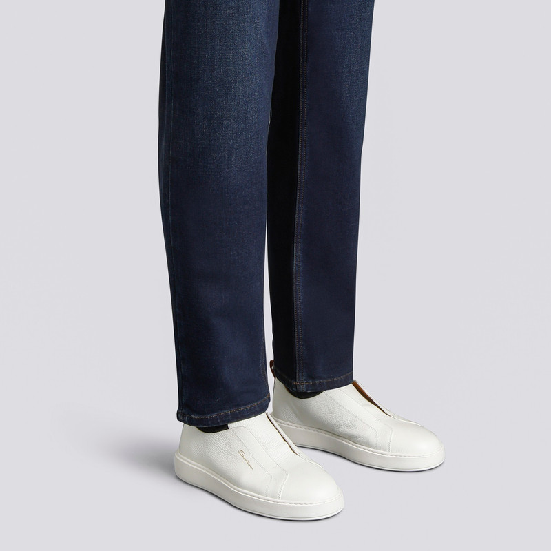 Santoni Men's white tumbled leather slip-on sneaker outlook